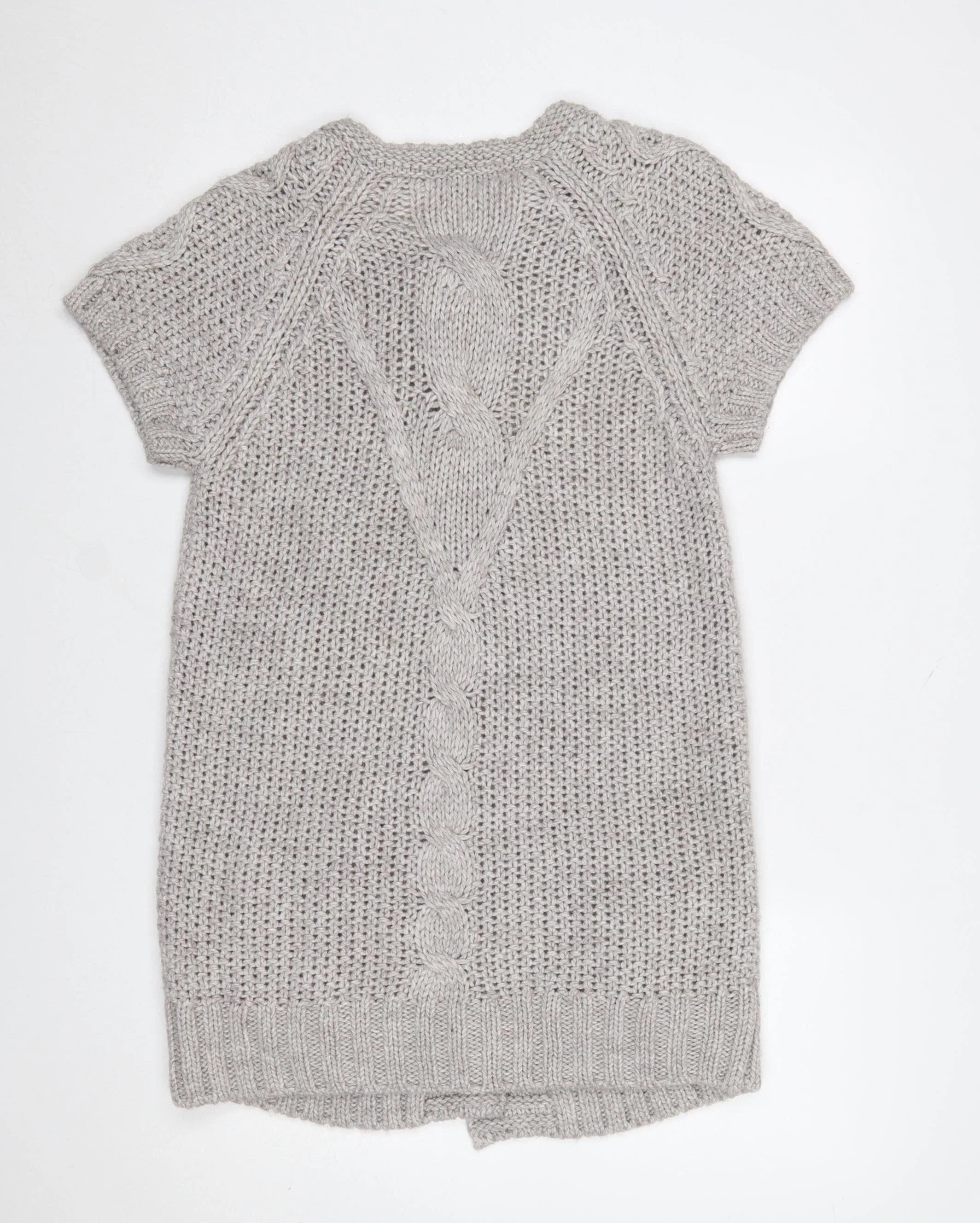 Marks and Spencer Women’s Grey Chunky-Knit Short Sleeve Cardigan UK 14 - Image 3