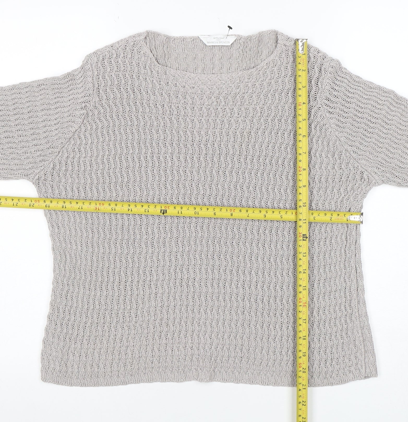 Marks and Spencer Women’s Grey Cotton Acrylic Chunky Knit Jumper Size 14 - Image 2
