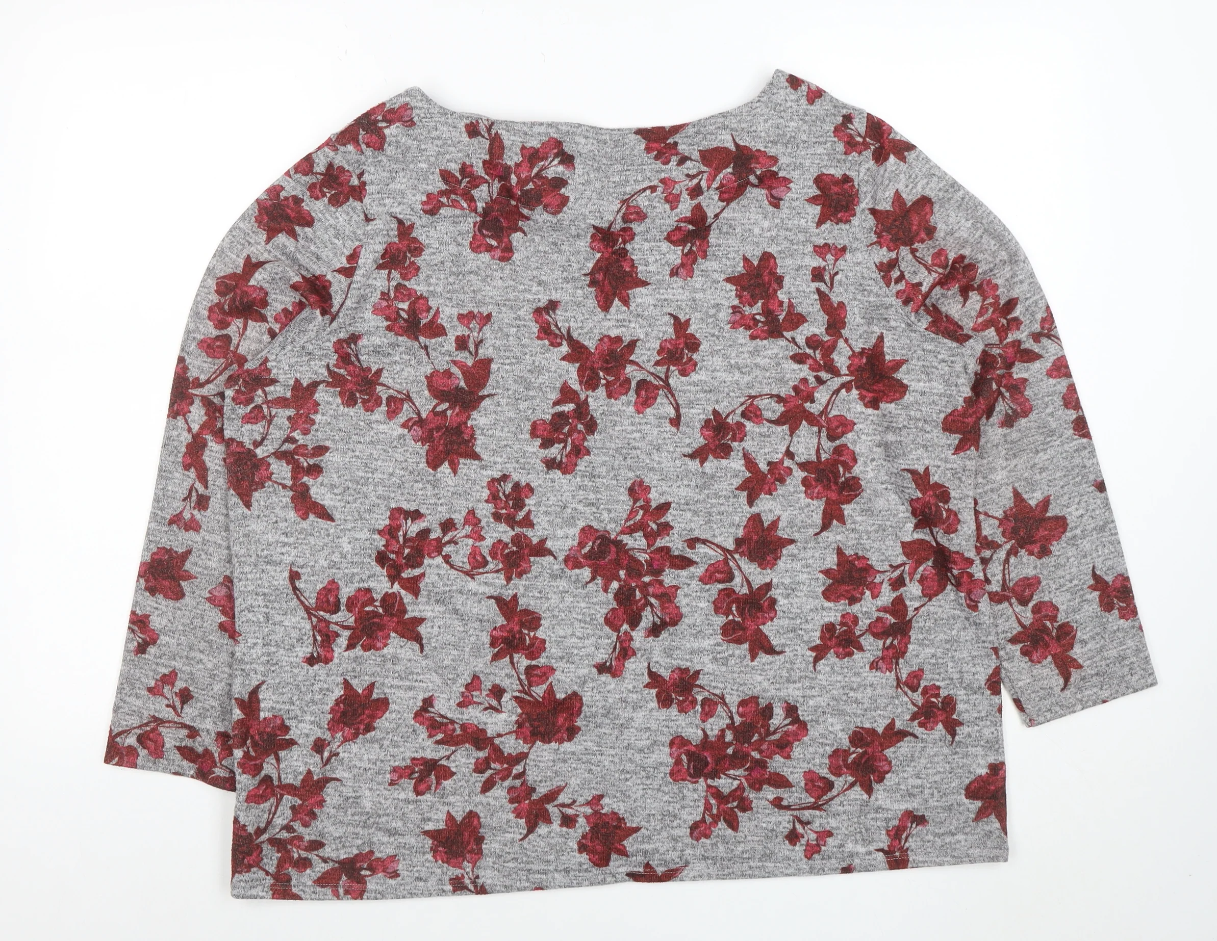 Marks and Spencer Women’s Grey Floral 3/4 Sleeve Jersey Top Size 20 - Image 3