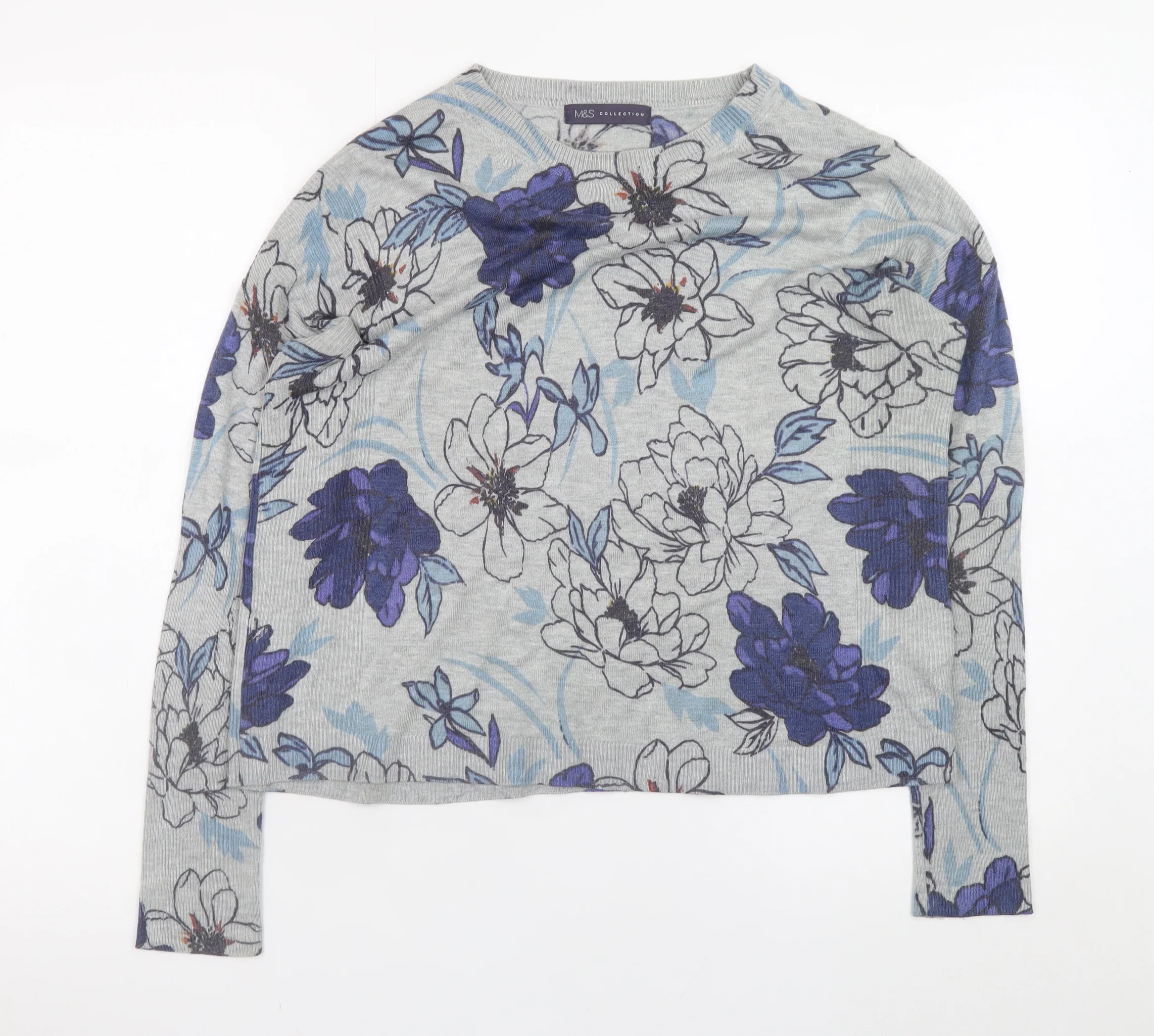 Marks and Spencer Women’s Grey Floral Crew Neck Jumper Size 12