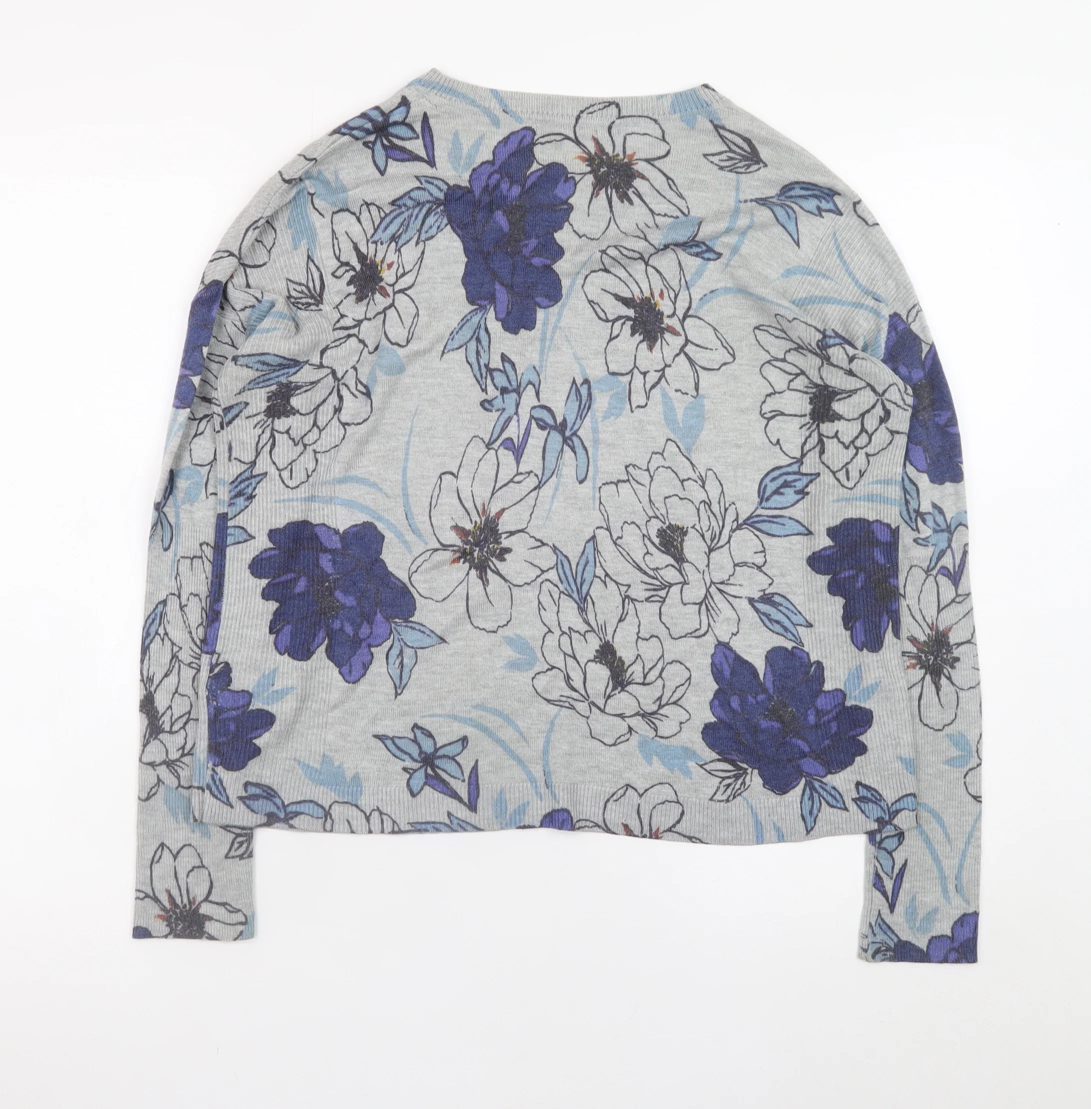 Marks and Spencer Women’s Grey Floral Crew Neck Jumper Size 12 - Image 3