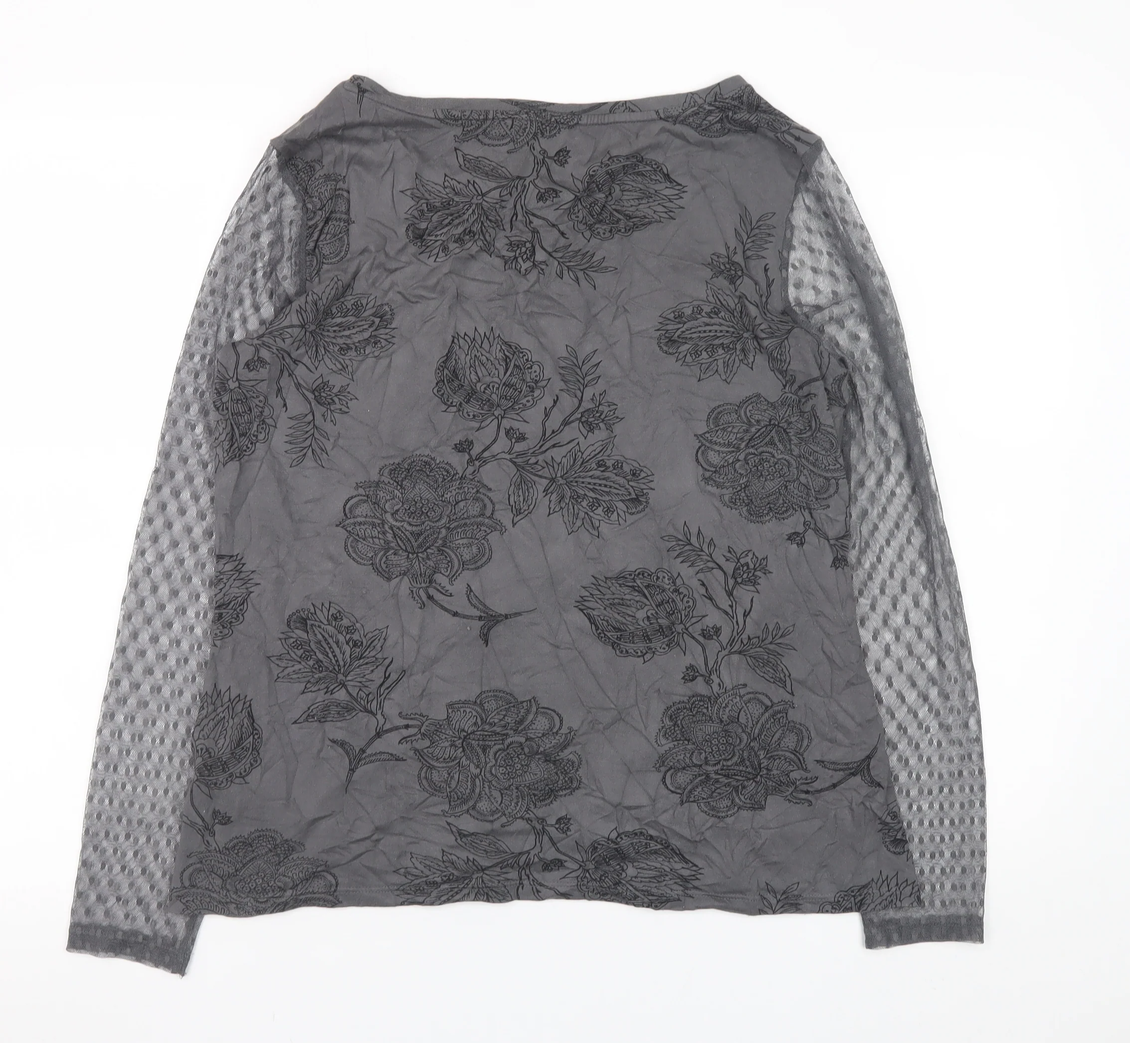 Marks and Spencer Women’s Grey Floral Long Sleeve Stretch Top UK 16 - Image 3