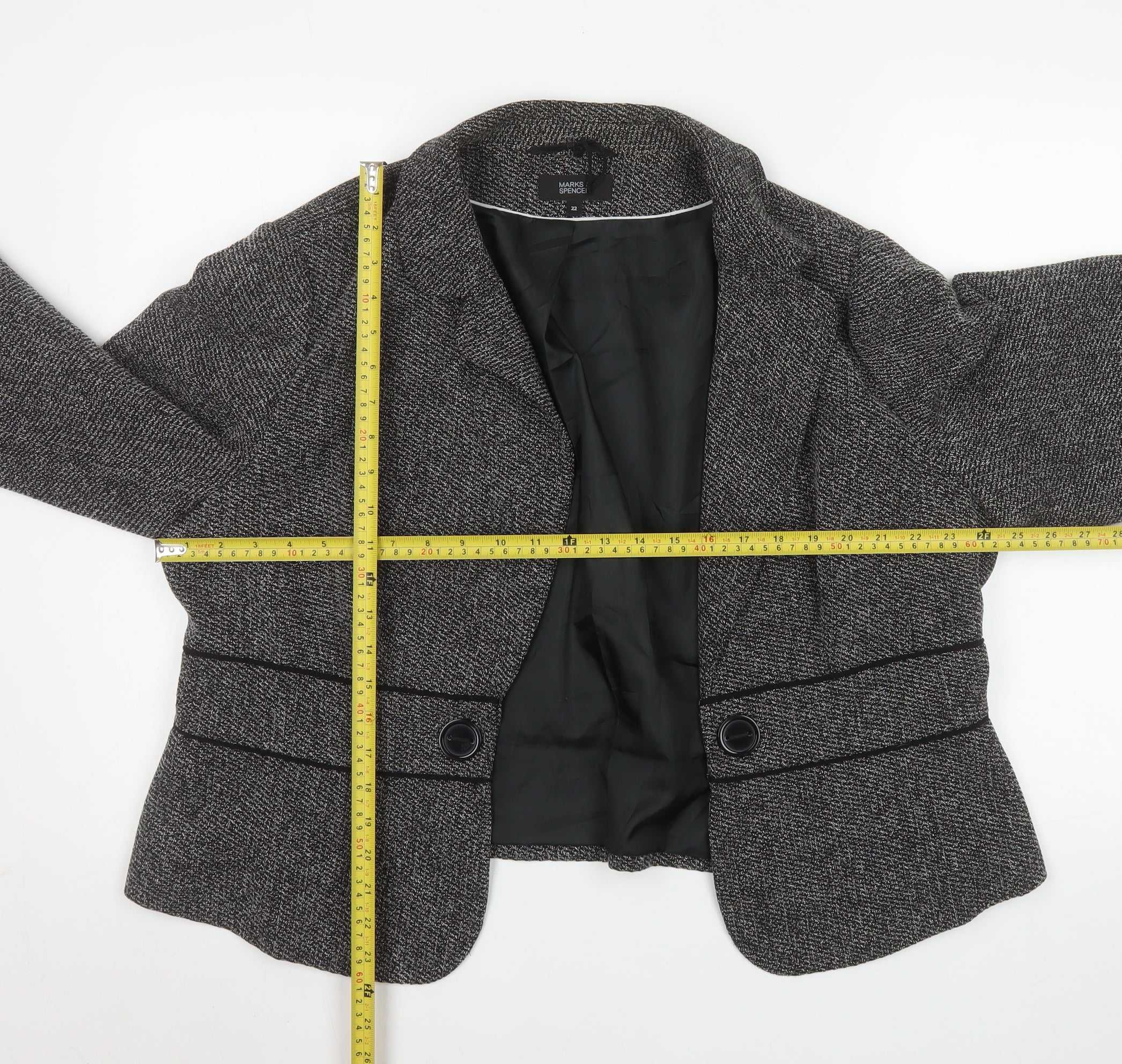 Marks and Spencer Women’s Grey Herringbone Blazer Size 22 Tailored Jacket - Image 2