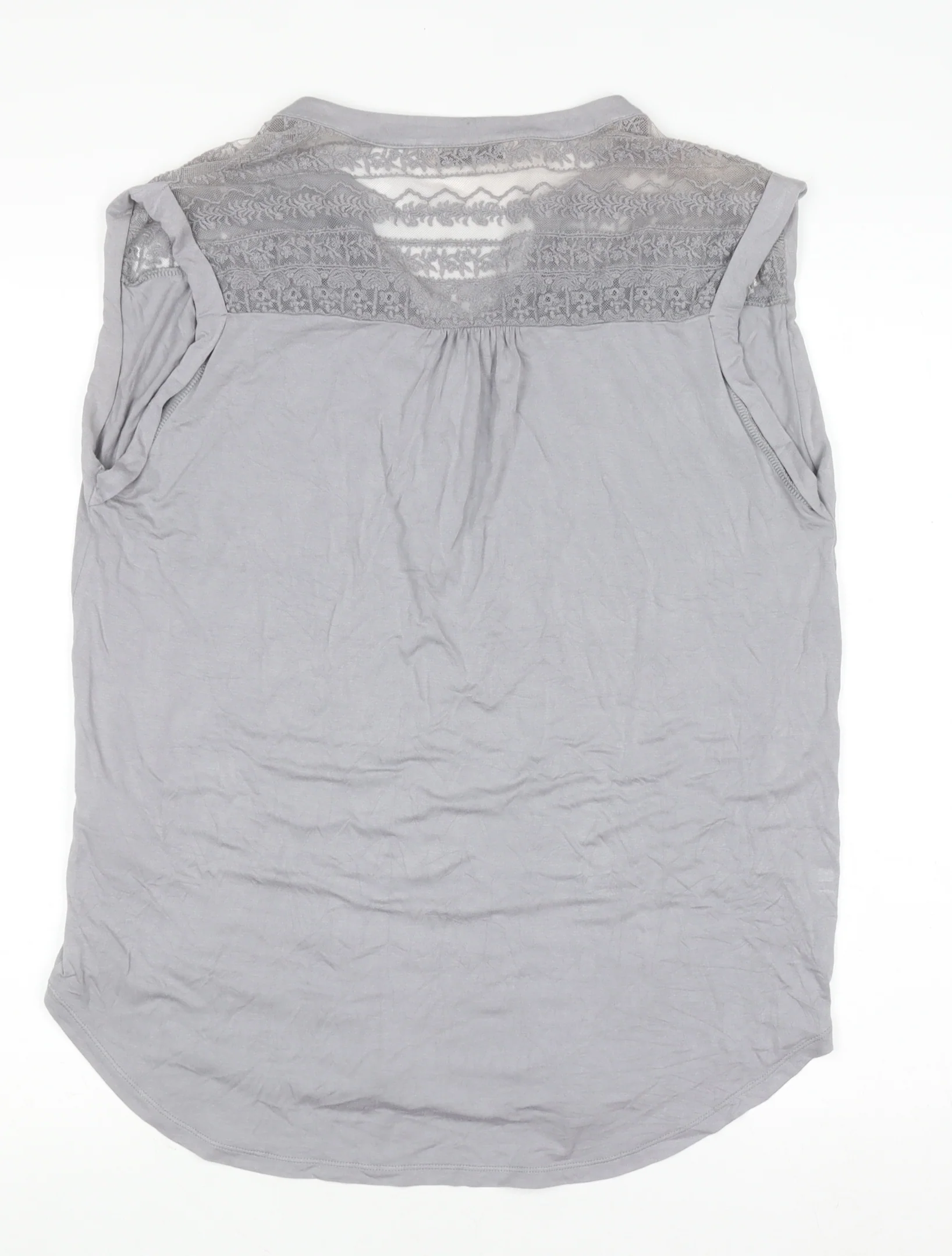 Marks and Spencer Women’s Grey Lace Panel Sleeveless Henley Blouse UK 14 - Image 3