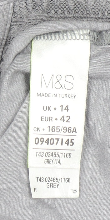 Marks and Spencer Women’s Grey Lace Panel Sleeveless Henley Blouse UK 14 - Image 5