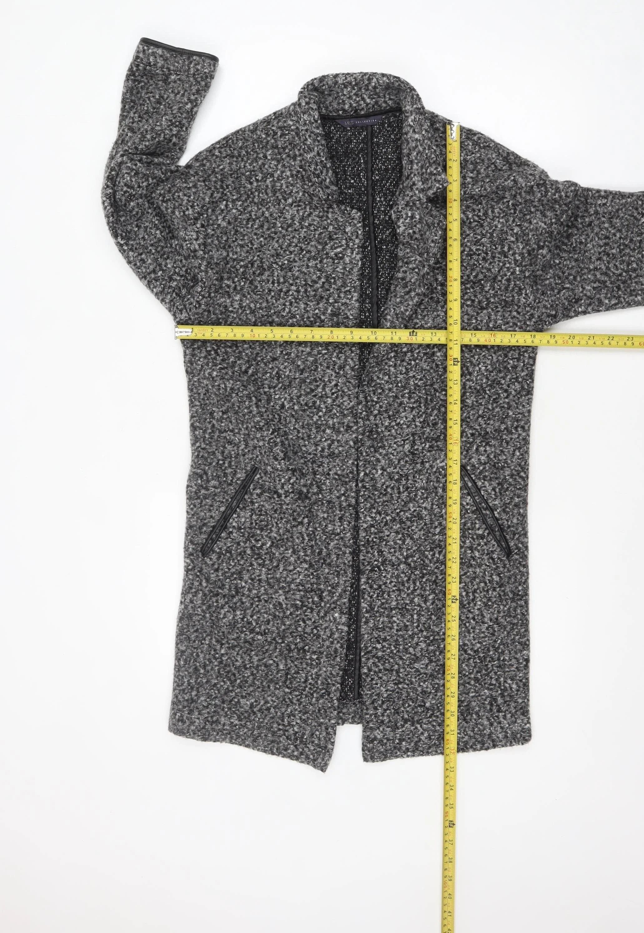 Marks and Spencer Women’s Grey Mid-Length Tweed Overcoat Size 8 - Image 2