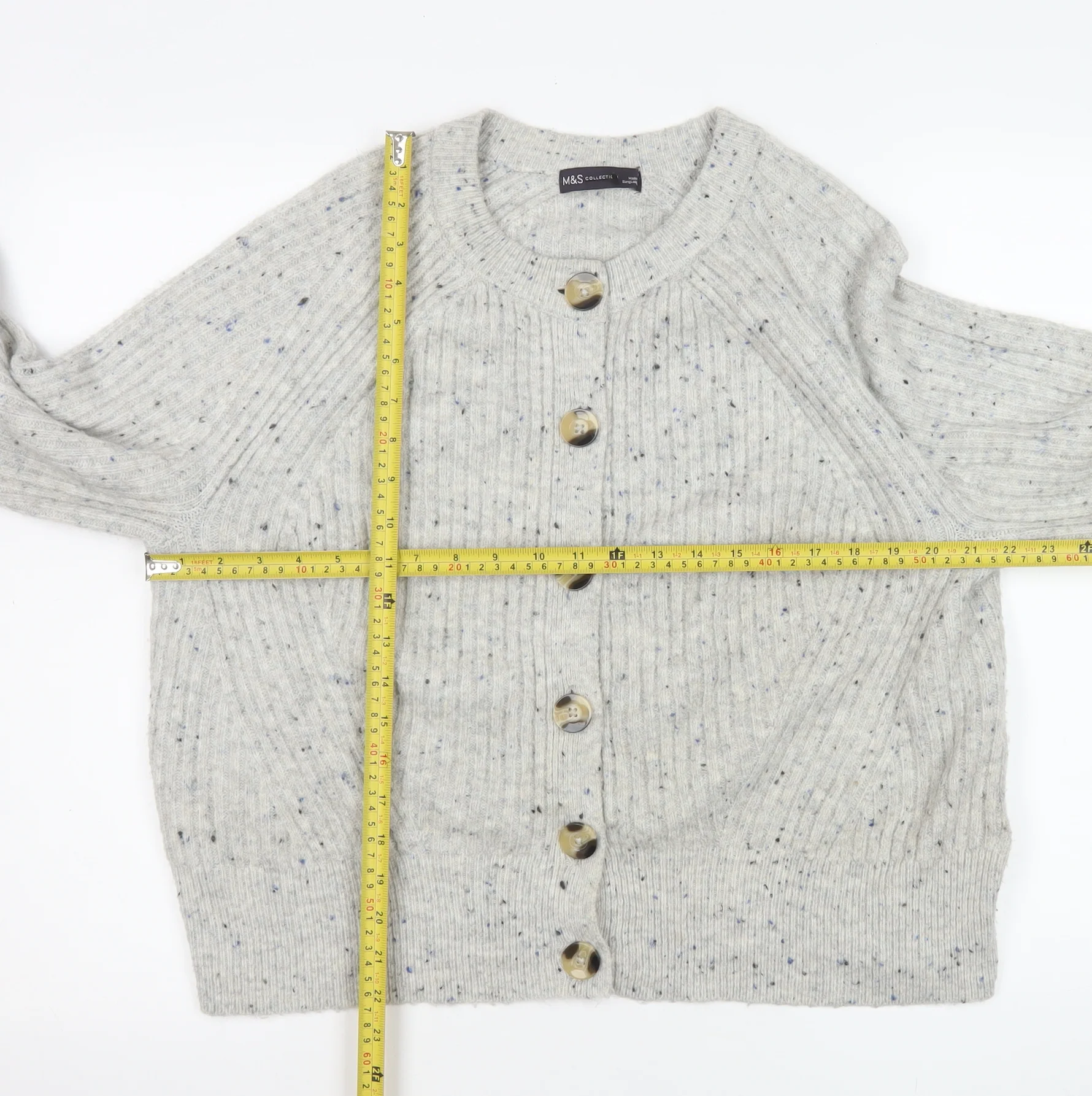 Marks and Spencer Women’s Grey Ribbed Button Cardigan Size L - Image 2