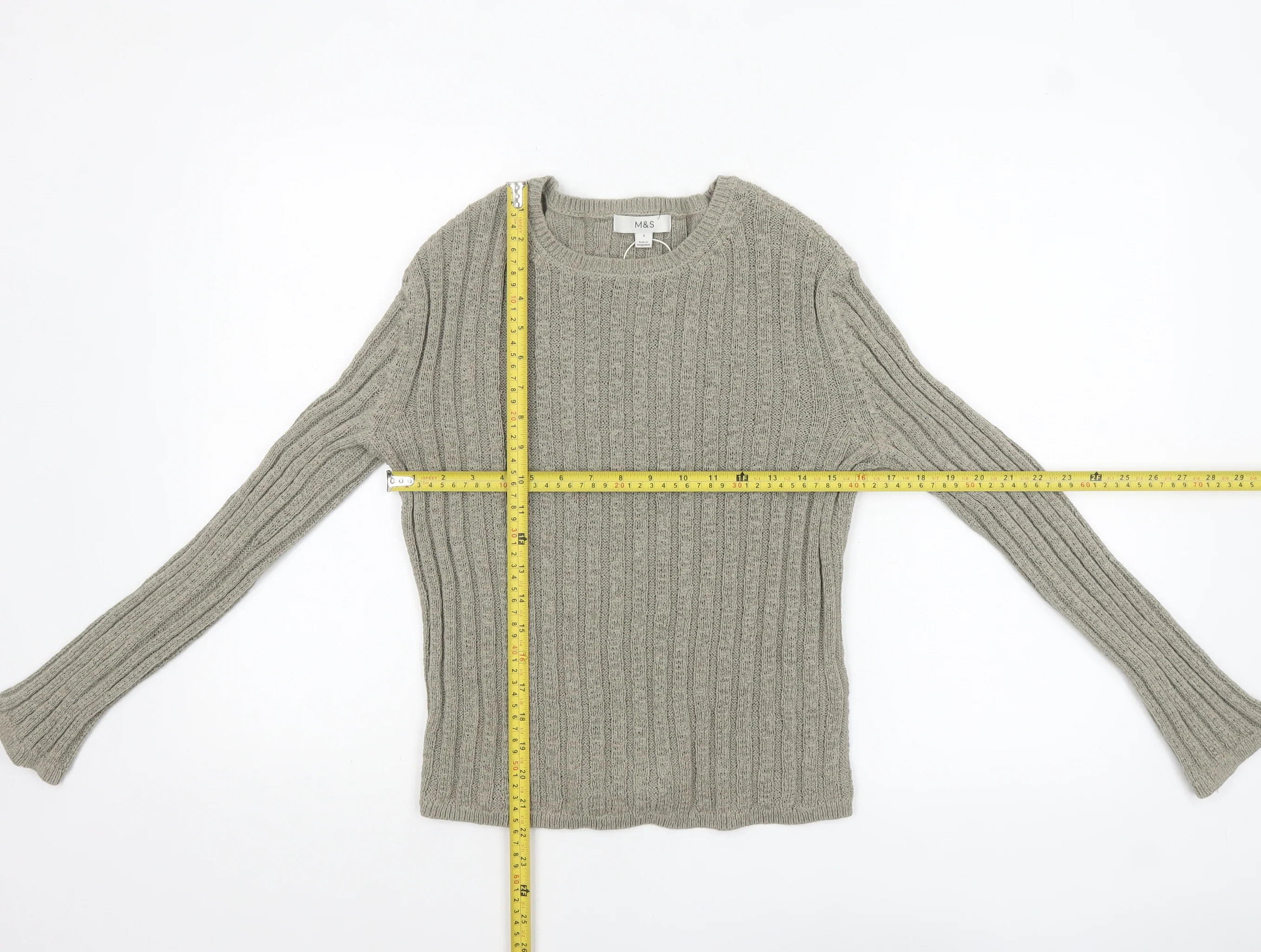 Marks and Spencer Women’s Grey Ribbed Knit Pullover Jumper Size S - Image 2