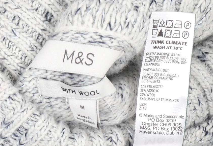 Marks and Spencer Women’s Grey Roll Neck Wool Blend Chunky Knit Jumper M - Image 4