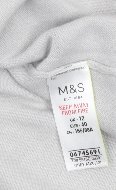 Marks and Spencer Women’s Grey Short Sleeve Pullover Jumper Size 12 - Image 5
