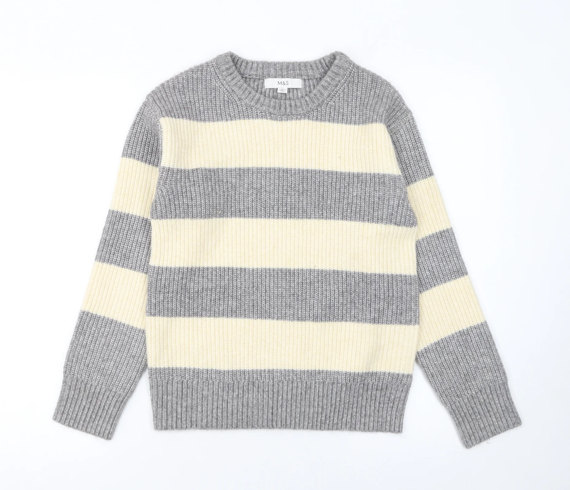 Marks and Spencer Women’s Grey Striped Chunky Knit Jumper XS