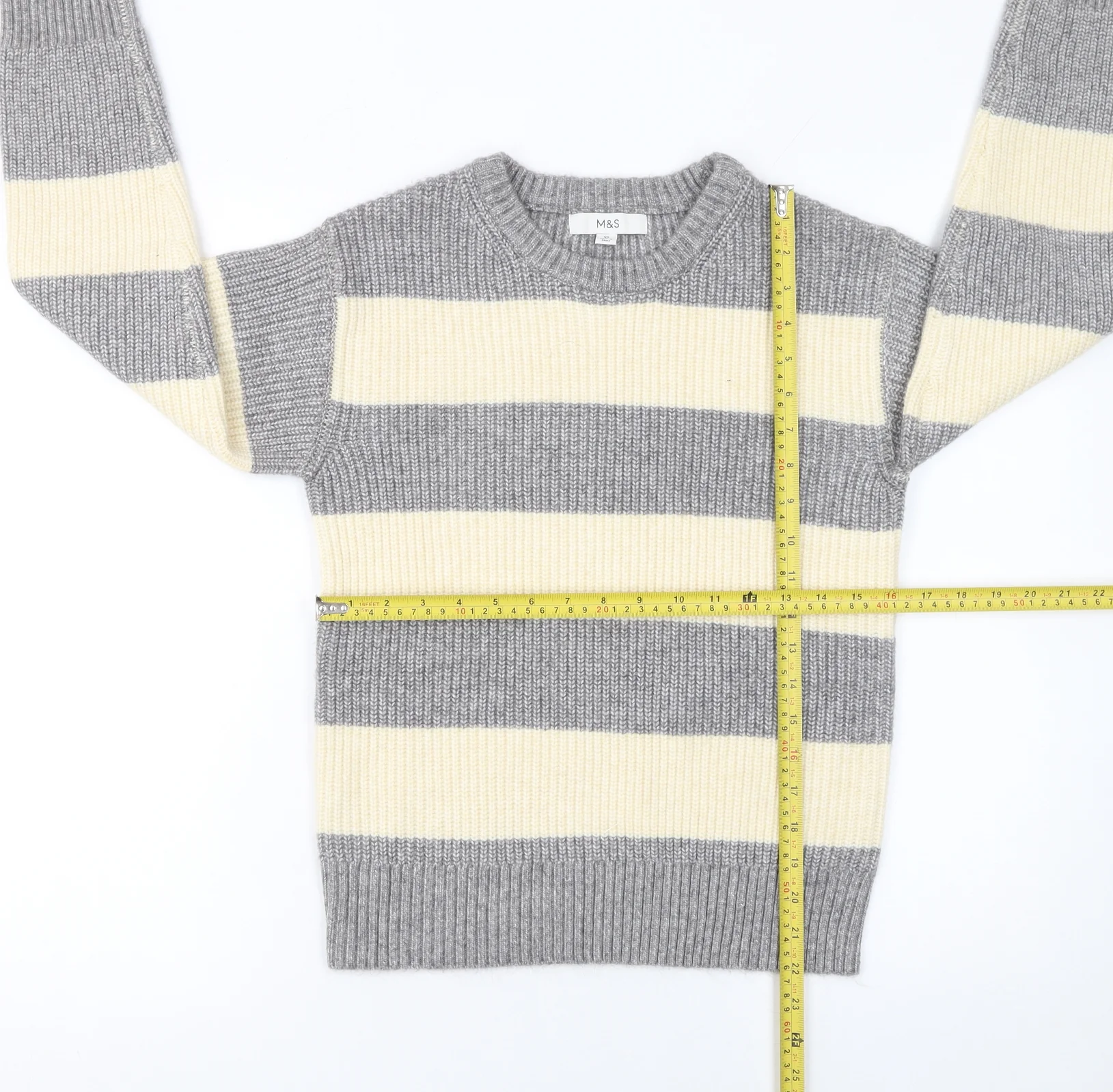 Marks and Spencer Women’s Grey Striped Chunky Knit Jumper XS - Image 2