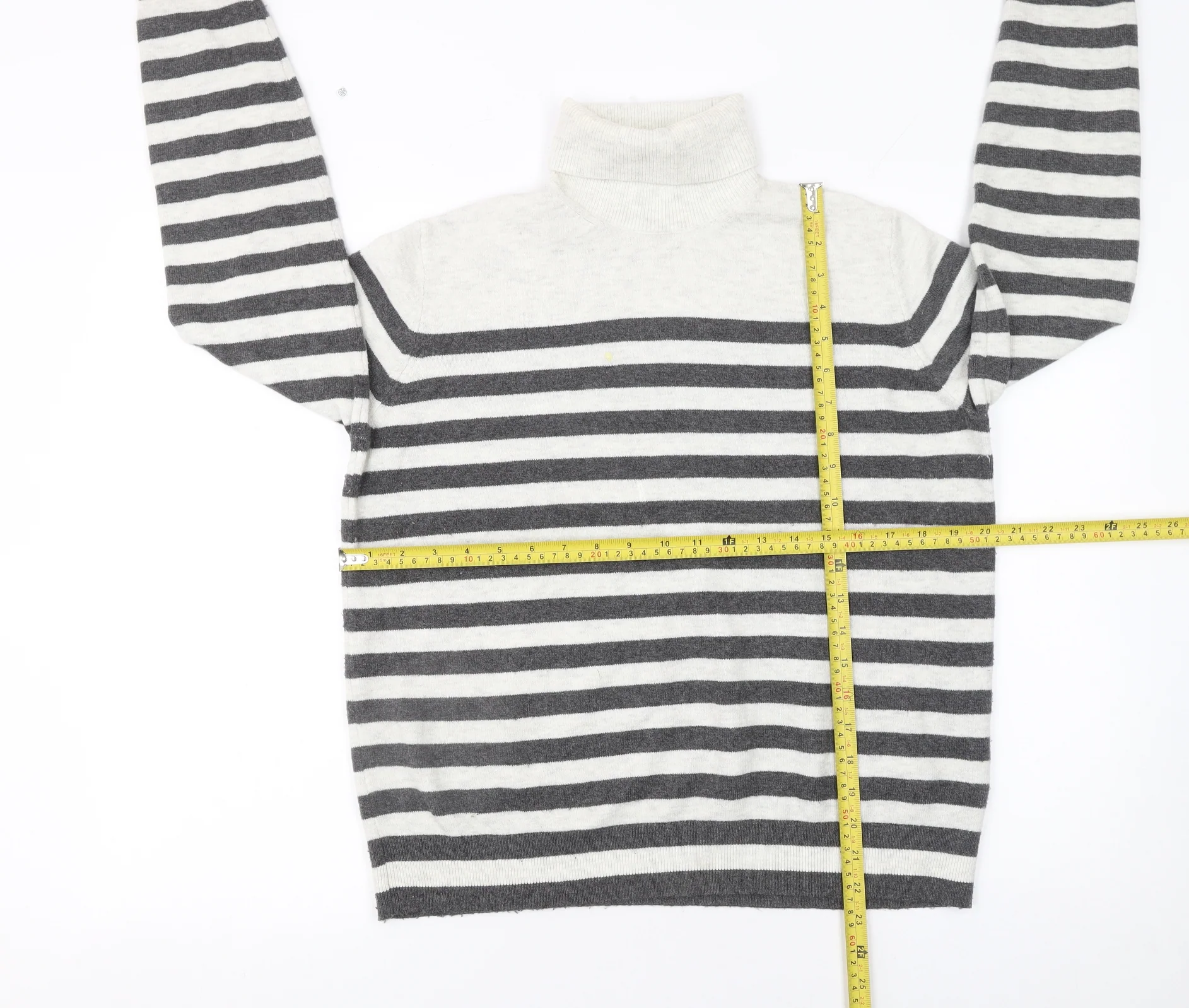 Marks and Spencer Women’s Grey Striped Roll Neck Jumper Size M - Image 2