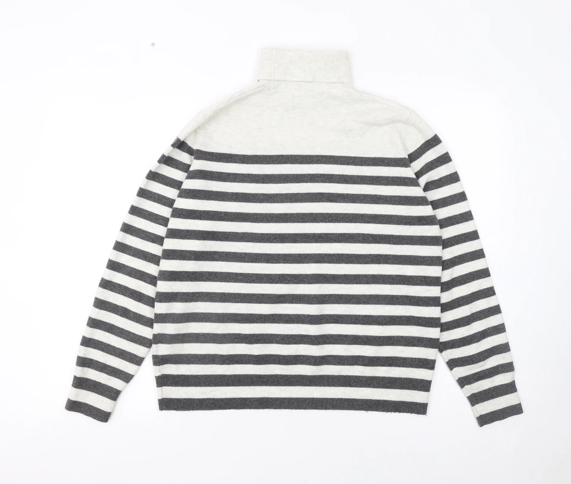 Marks and Spencer Women’s Grey Striped Roll Neck Jumper Size M - Image 3