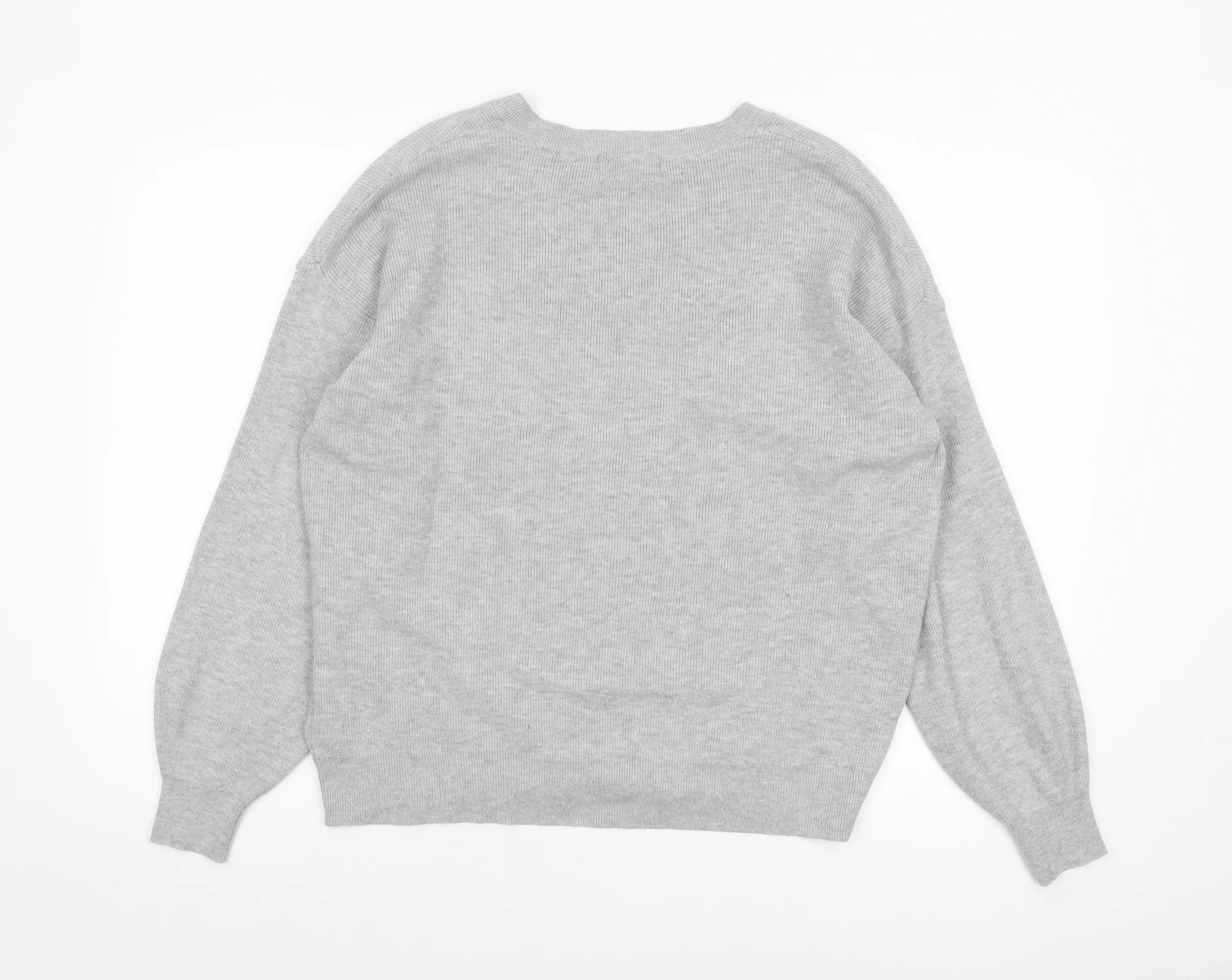 Marks and Spencer Women’s Grey V-Neck Knit Jumper Size L - Image 3