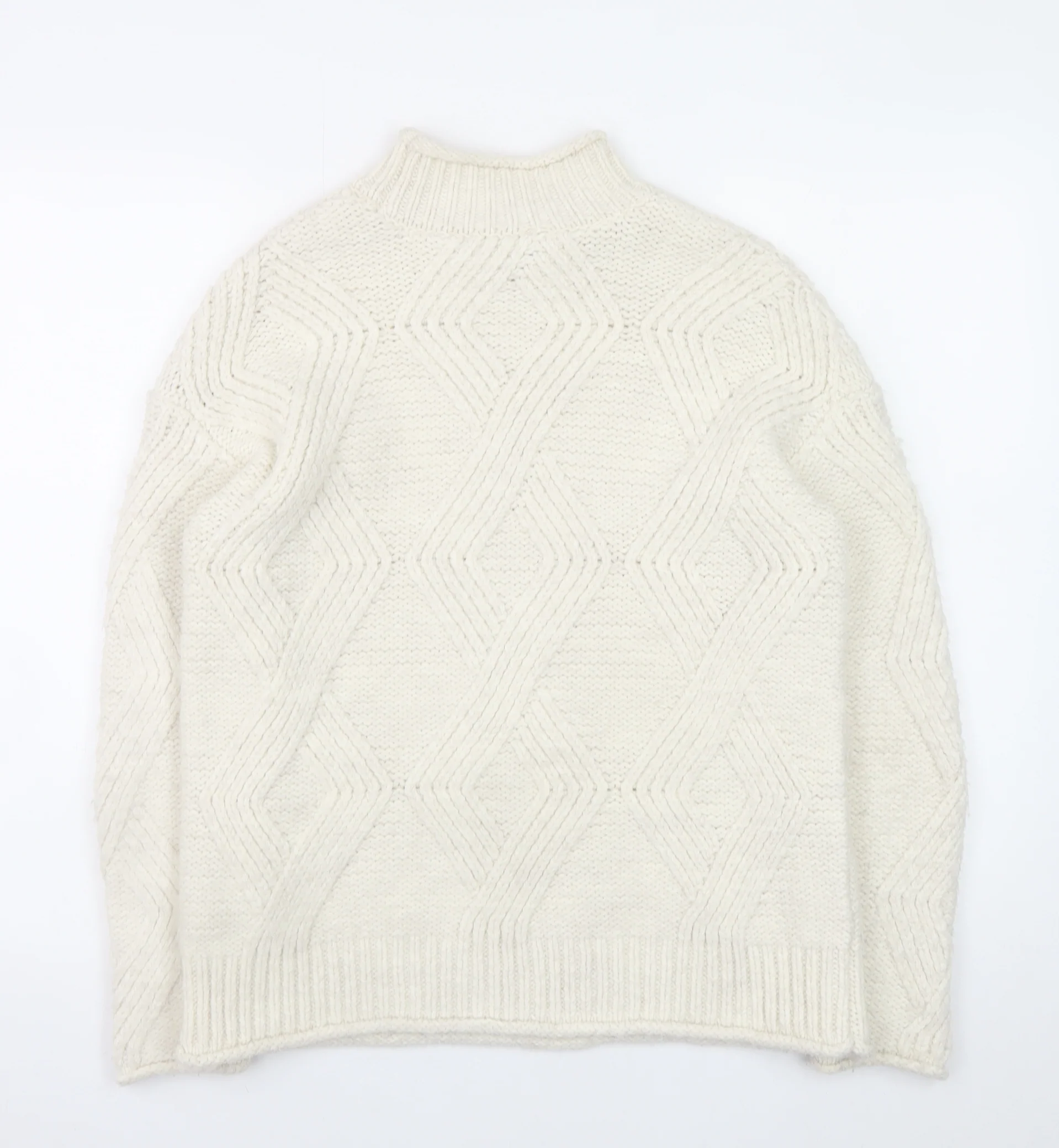 Marks and Spencer Women’s Ivory Cable-Knit Mock Neck Jumper Size S - Image 3