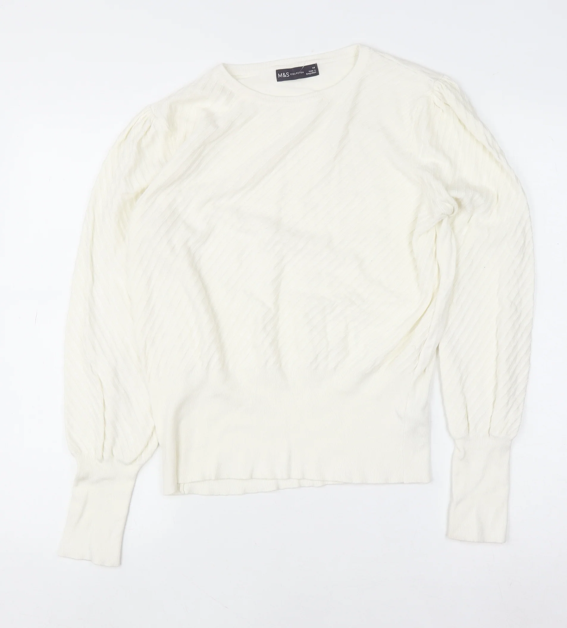 Marks and Spencer Women’s Ivory Crew Neck Long Sleeve Pullover Jumper Size 14