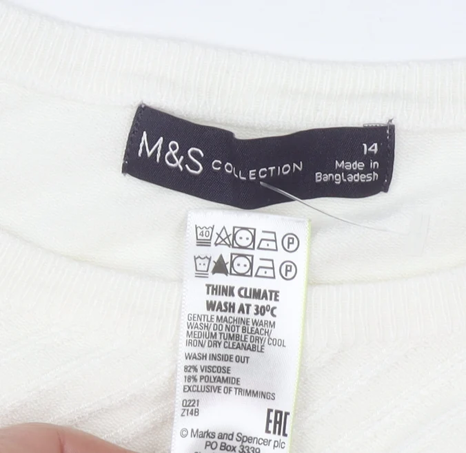 Marks and Spencer Women’s Ivory Crew Neck Long Sleeve Pullover Jumper Size 14 - Image 4