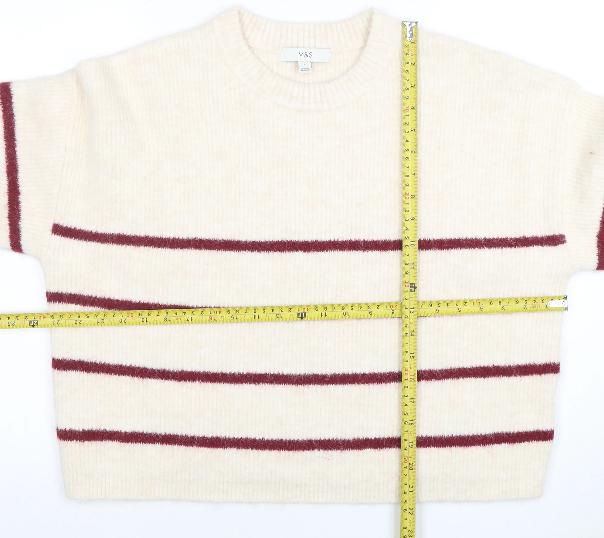 Marks and Spencer Women’s Ivory Striped Wool Blend Pullover Jumper L - Image 2