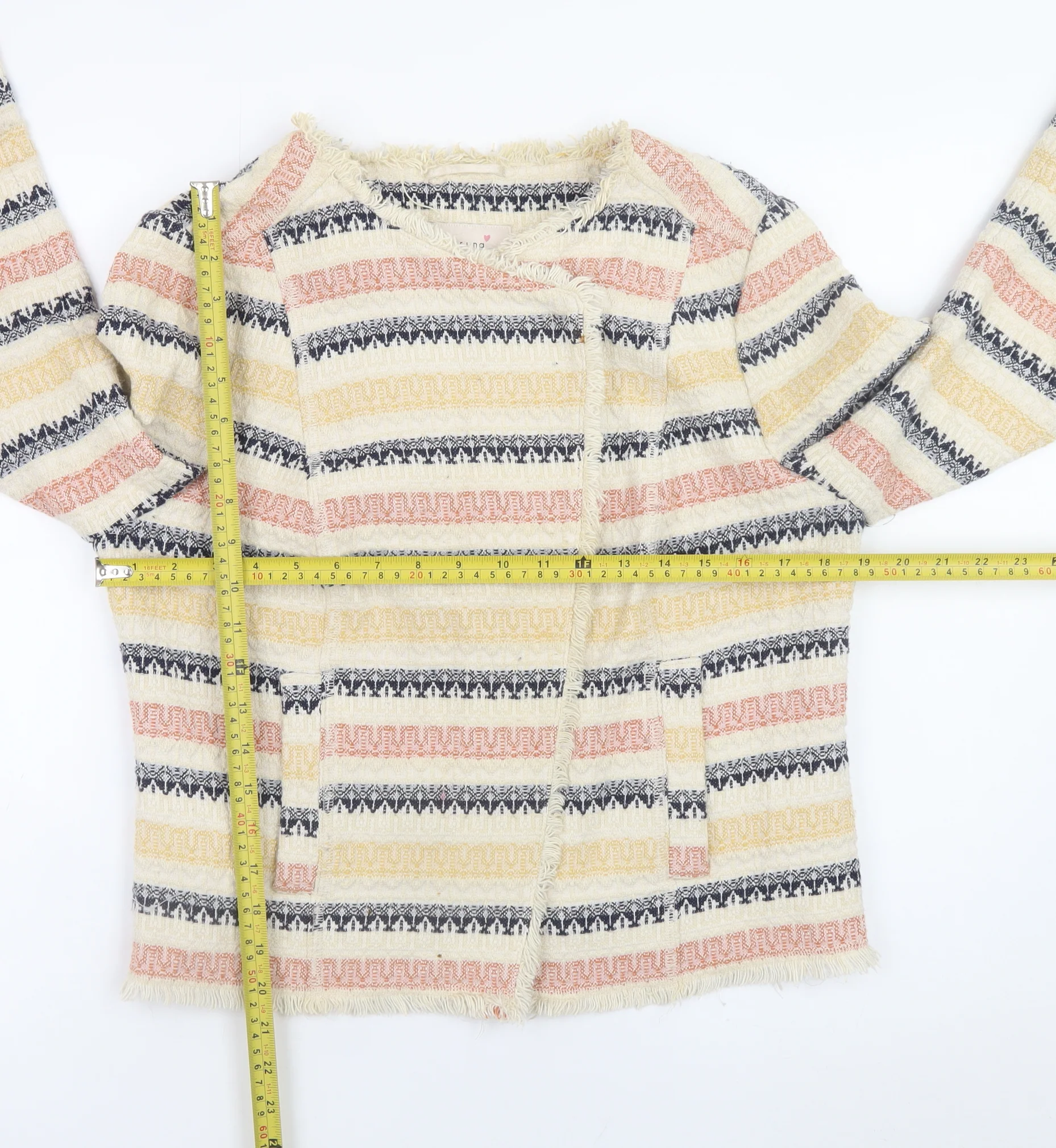 Marks and Spencer Women’s Multicoloured Striped Cotton Blend Jacket Size 14 - Image 2