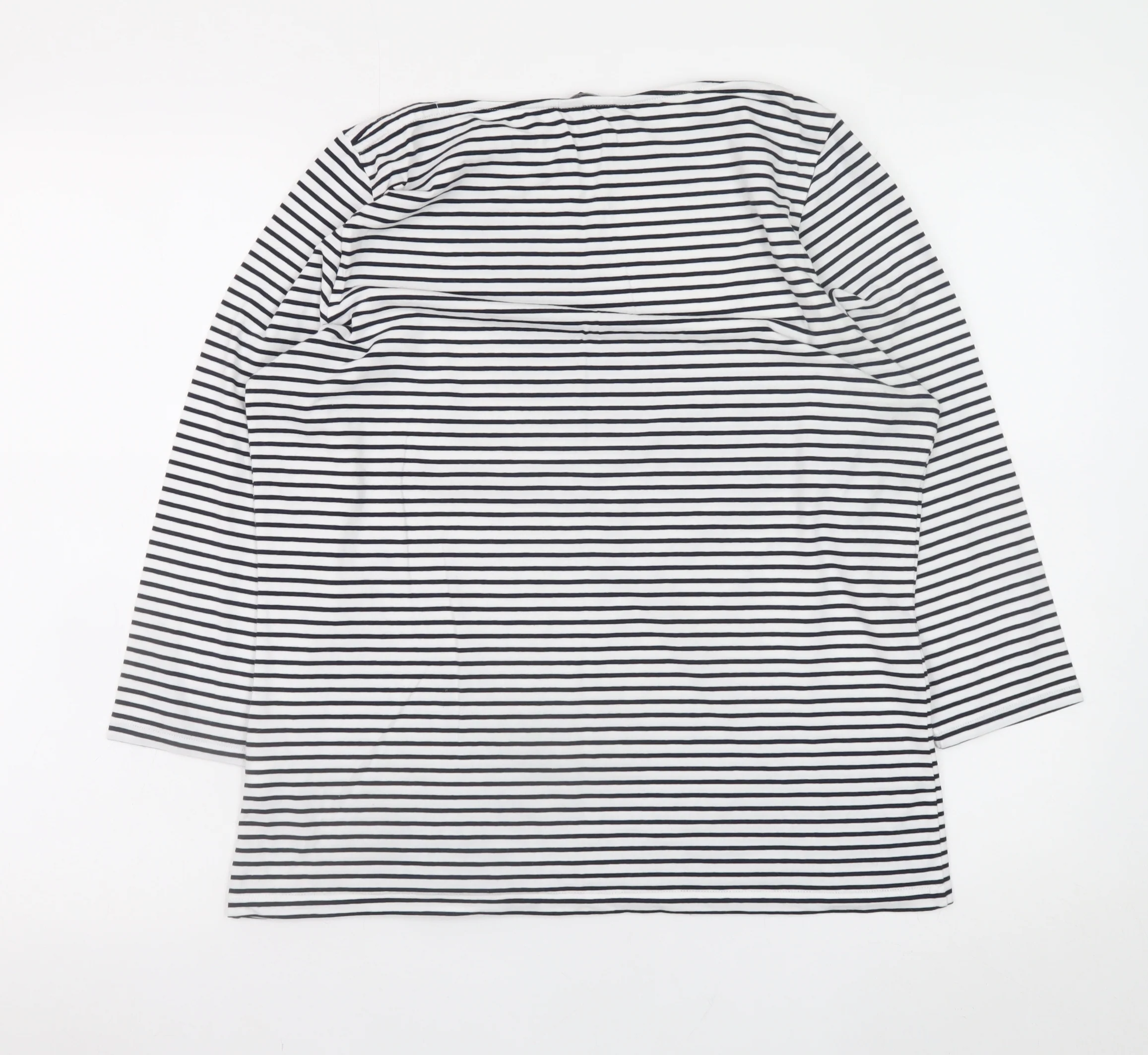 Marks and Spencer Women’s Navy Striped 3/4 Sleeve Cotton T-Shirt Size 16 - Image 3