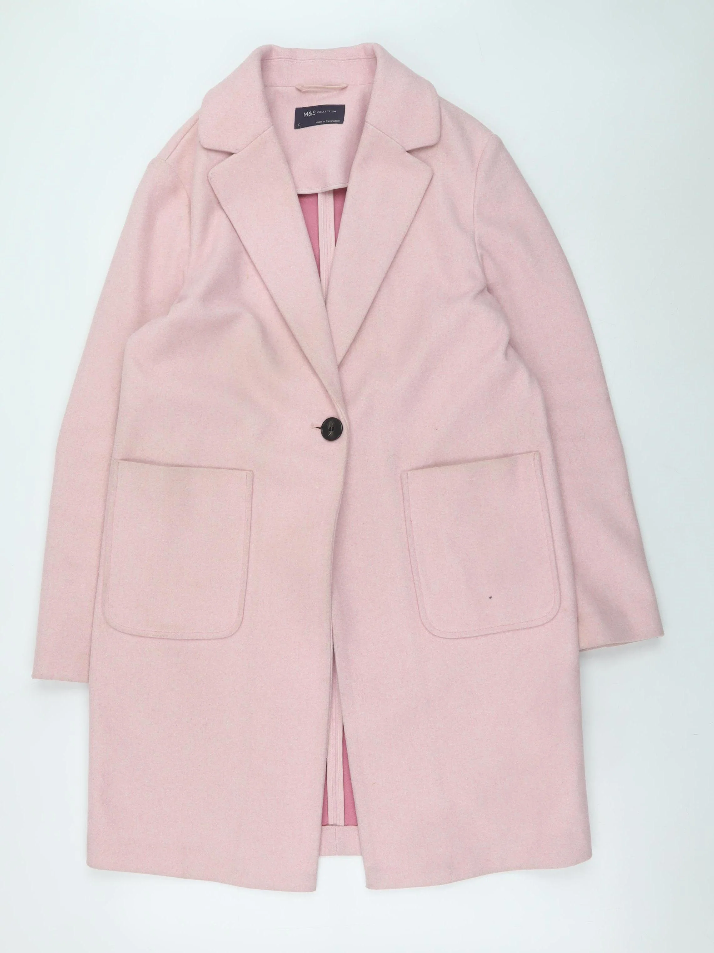 Marks and Spencer Women’s Pink 10 Regular Overcoat Buttoned Wool Look