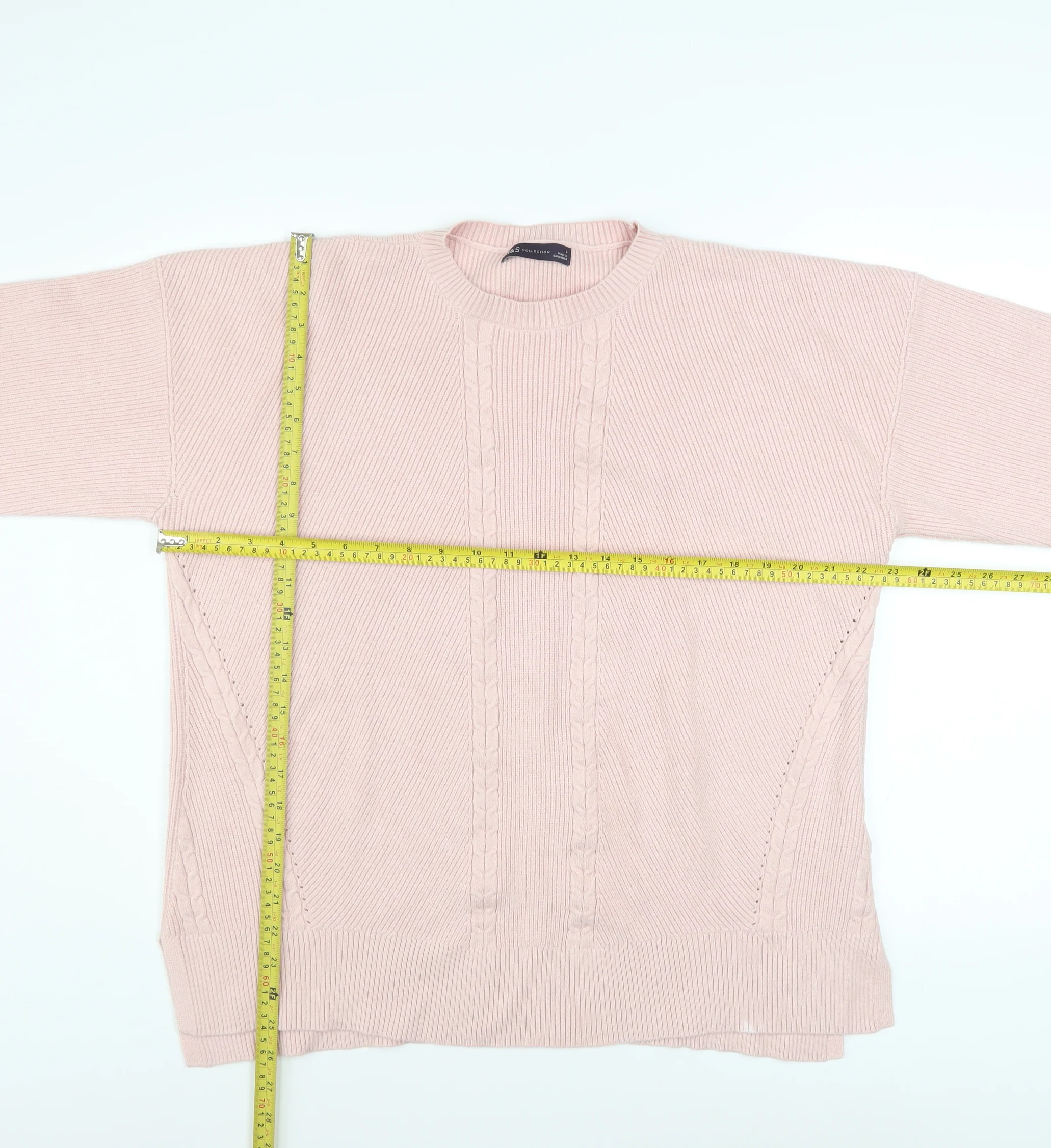 Marks and Spencer Women’s Pink Cable-Knit Crew Neck Jumper L - Image 2