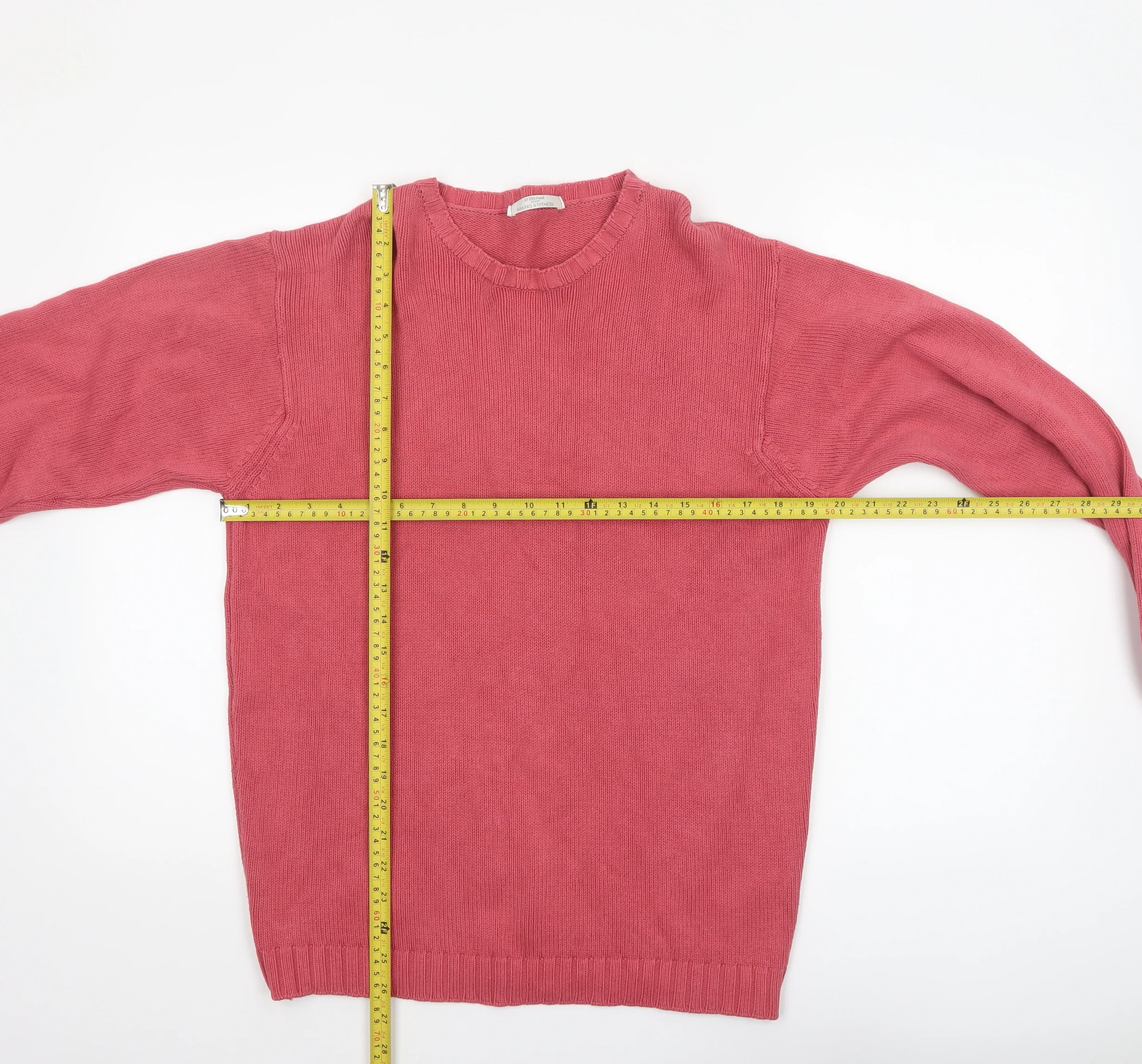 Marks and Spencer Women’s Pink Crew Neck Cotton Jumper Small - Image 2
