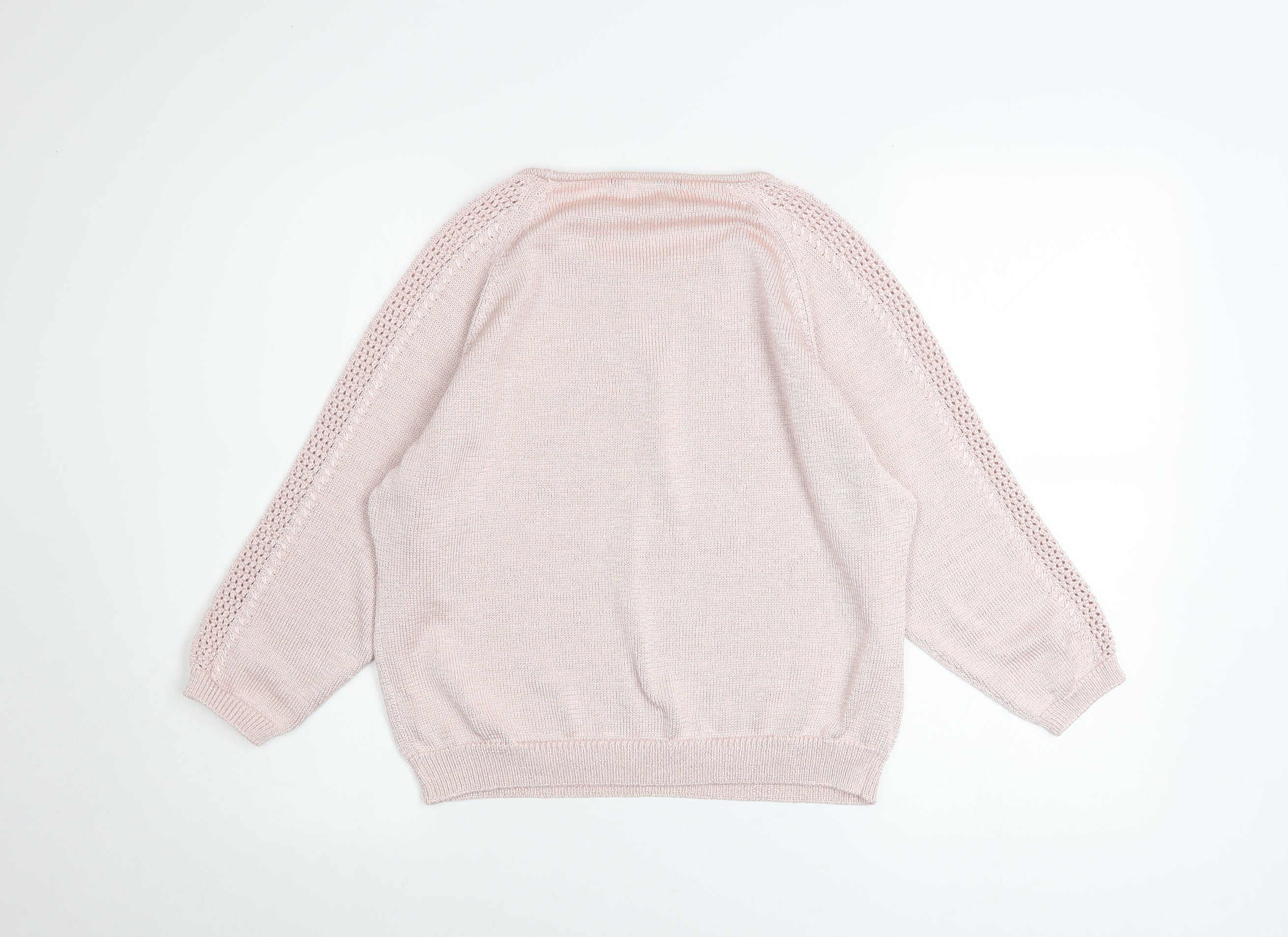 Marks and Spencer Women’s Pink Open Knit Raglan Jumper Size 14 - Image 3