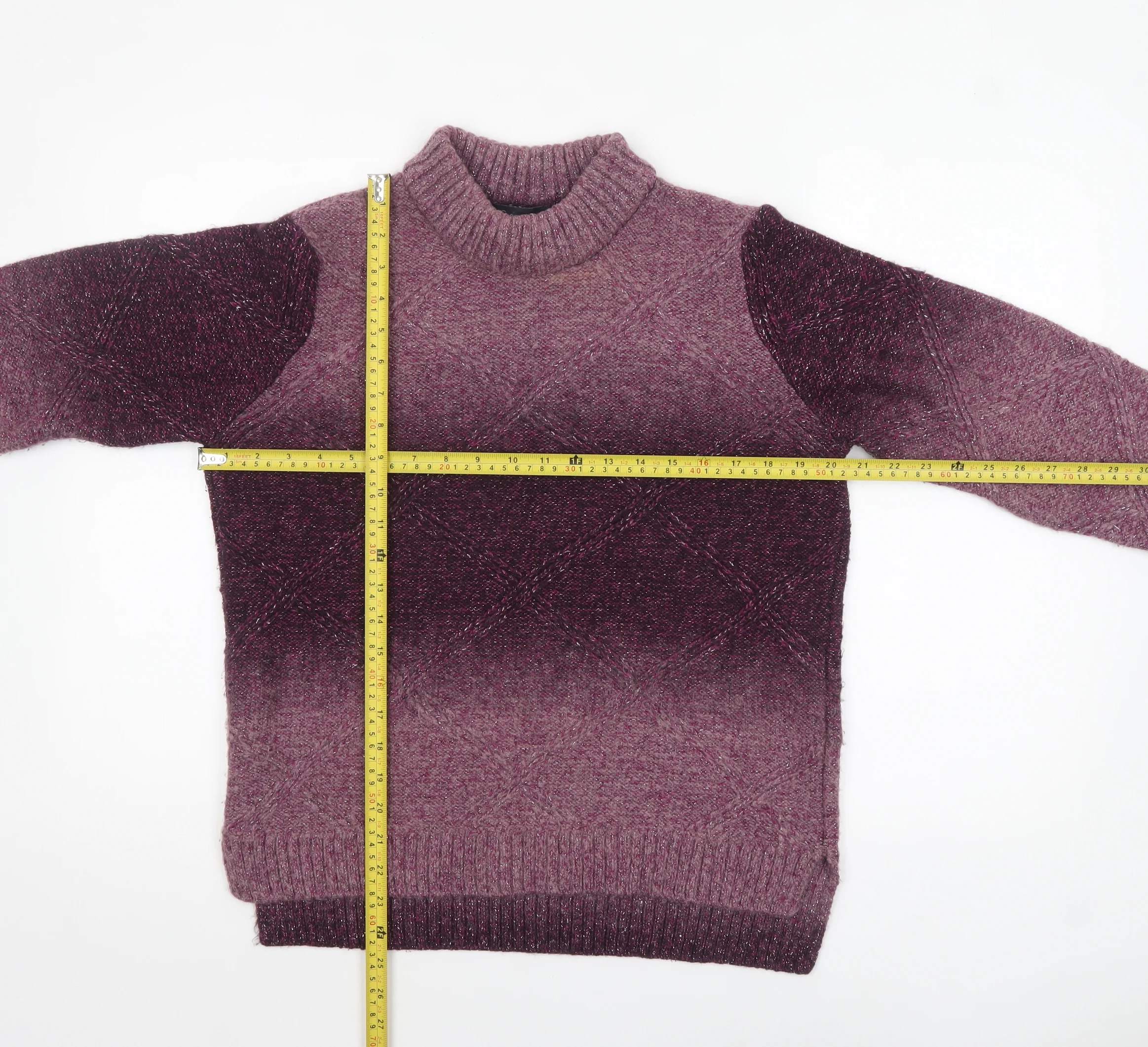 Marks and Spencer Women’s Purple High Neck Chunky Knit Jumper Size 14 - Image 2