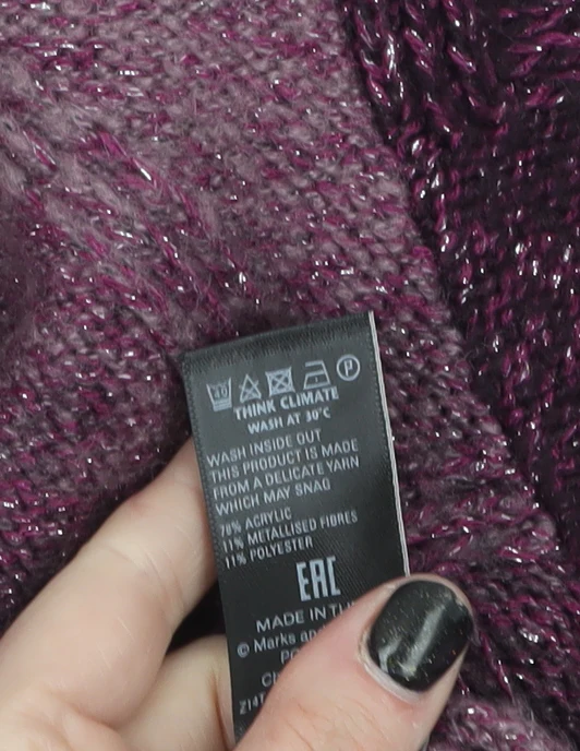 Marks and Spencer Women’s Purple High Neck Chunky Knit Jumper Size 14 - Image 4