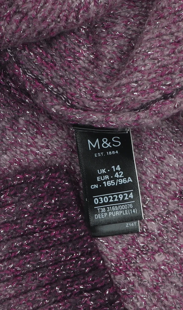 Marks and Spencer Women’s Purple High Neck Chunky Knit Jumper Size 14 - Image 5