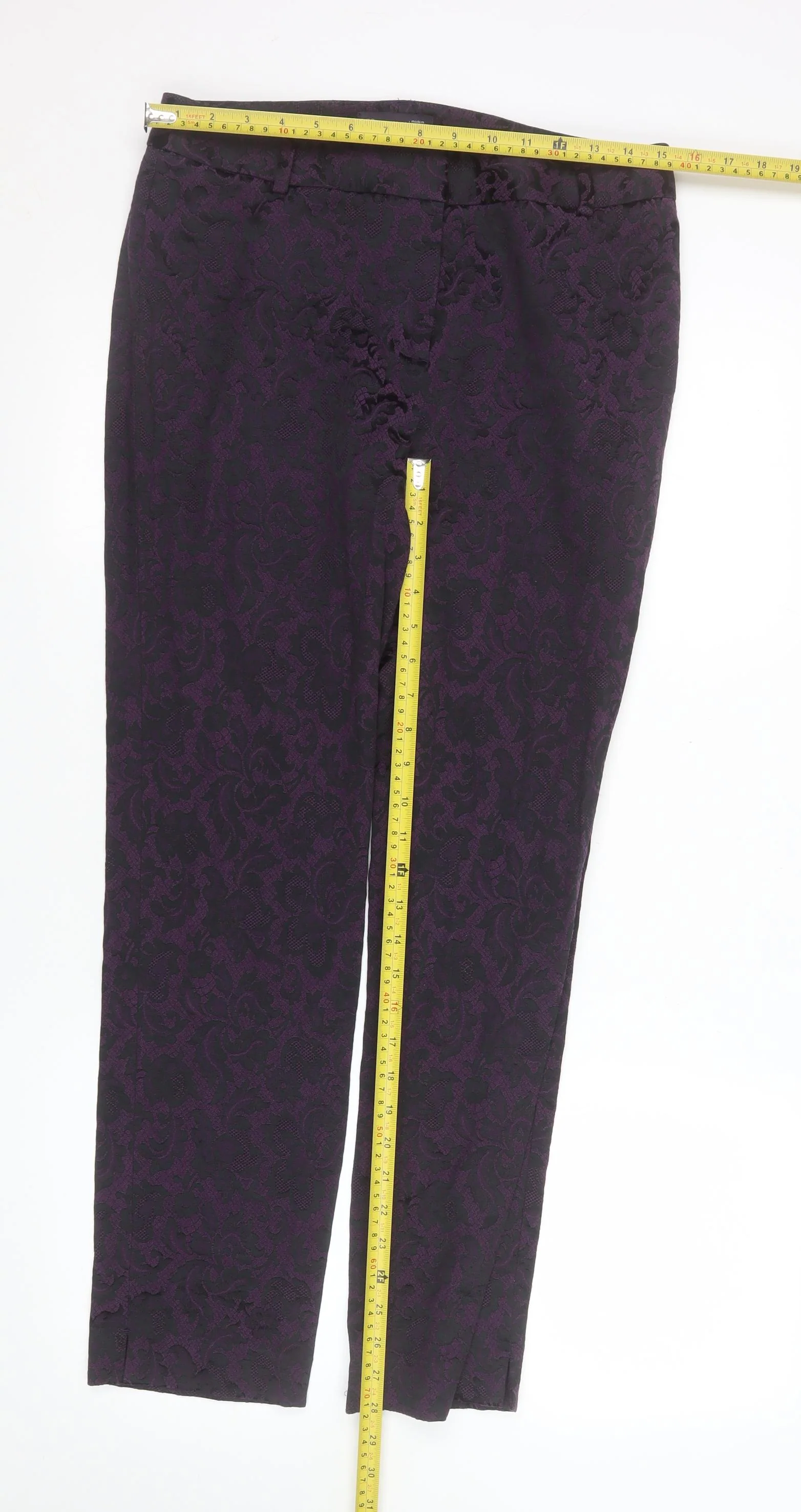 Marks and Spencer Women’s Purple Jacquard Slim Trousers UK 12 - Image 2