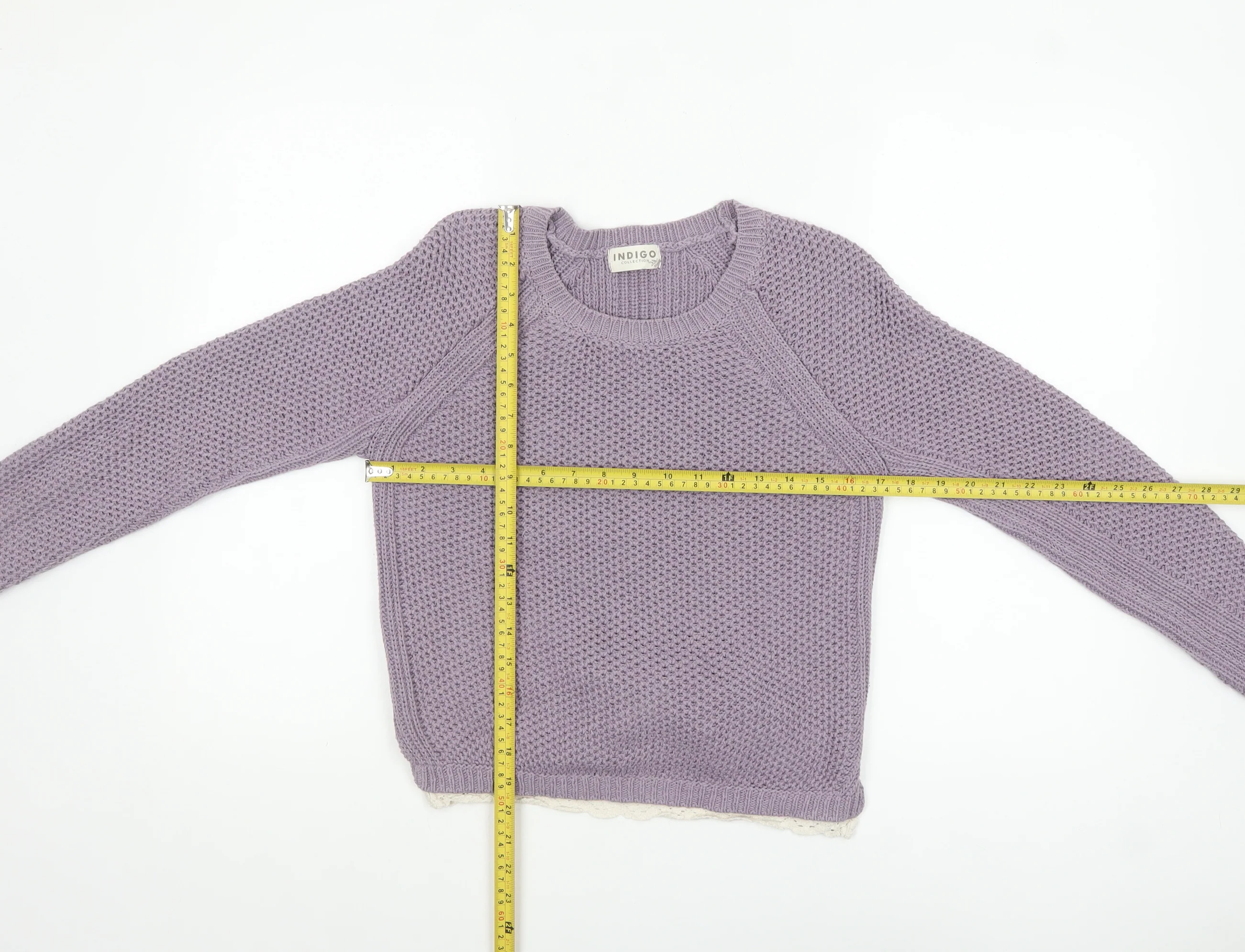 Marks and Spencer Women’s Purple Knit Jumper UK 8 Crochet Trim - Image 2