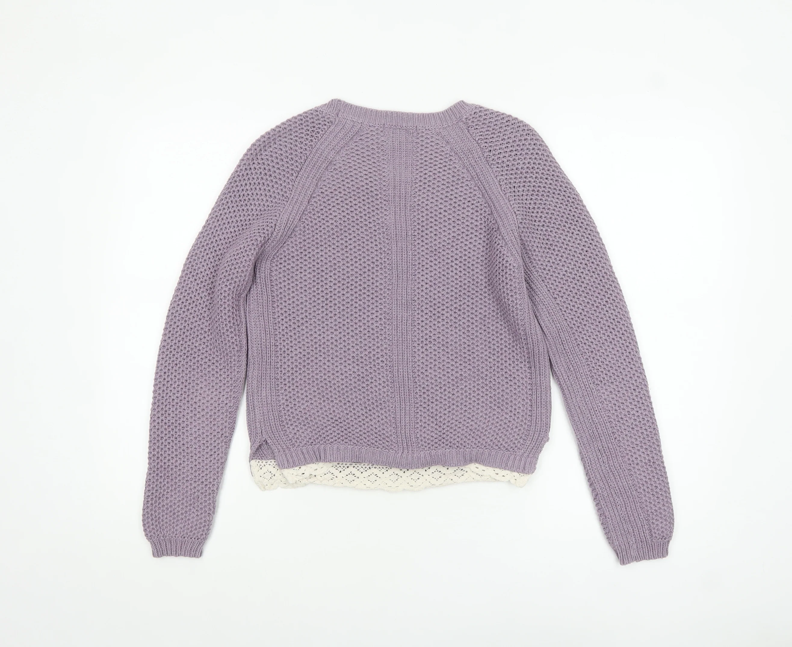 Marks and Spencer Women’s Purple Knit Jumper UK 8 Crochet Trim - Image 3
