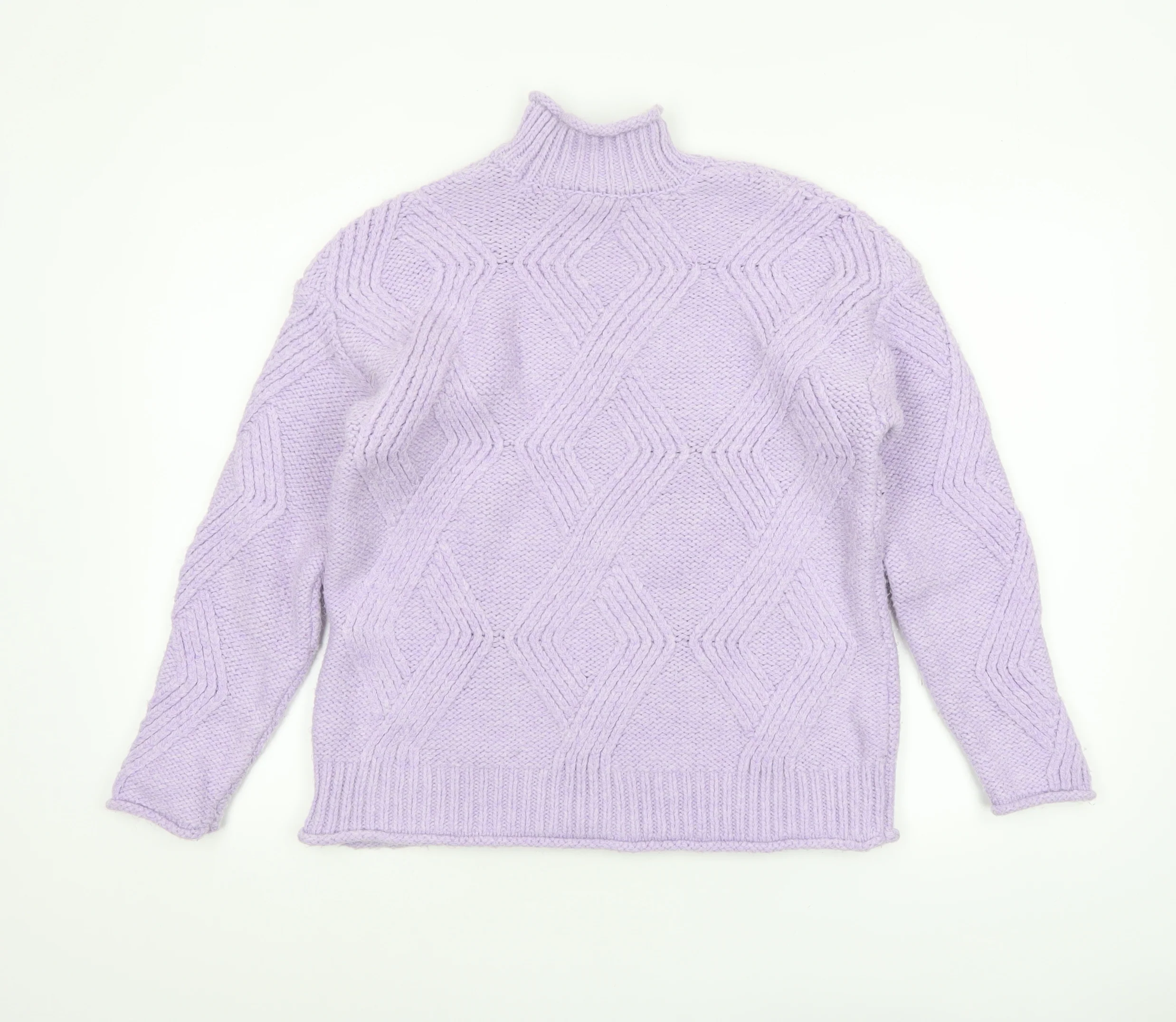 Marks and Spencer Women’s Purple Mock Neck Chunky-Knit Jumper Size S - Image 3