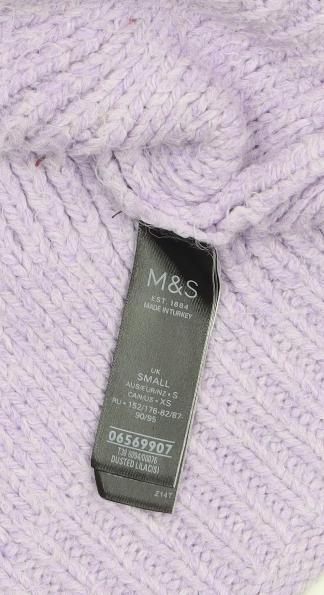 Marks and Spencer Women’s Purple Mock Neck Chunky-Knit Jumper Size S - Image 5