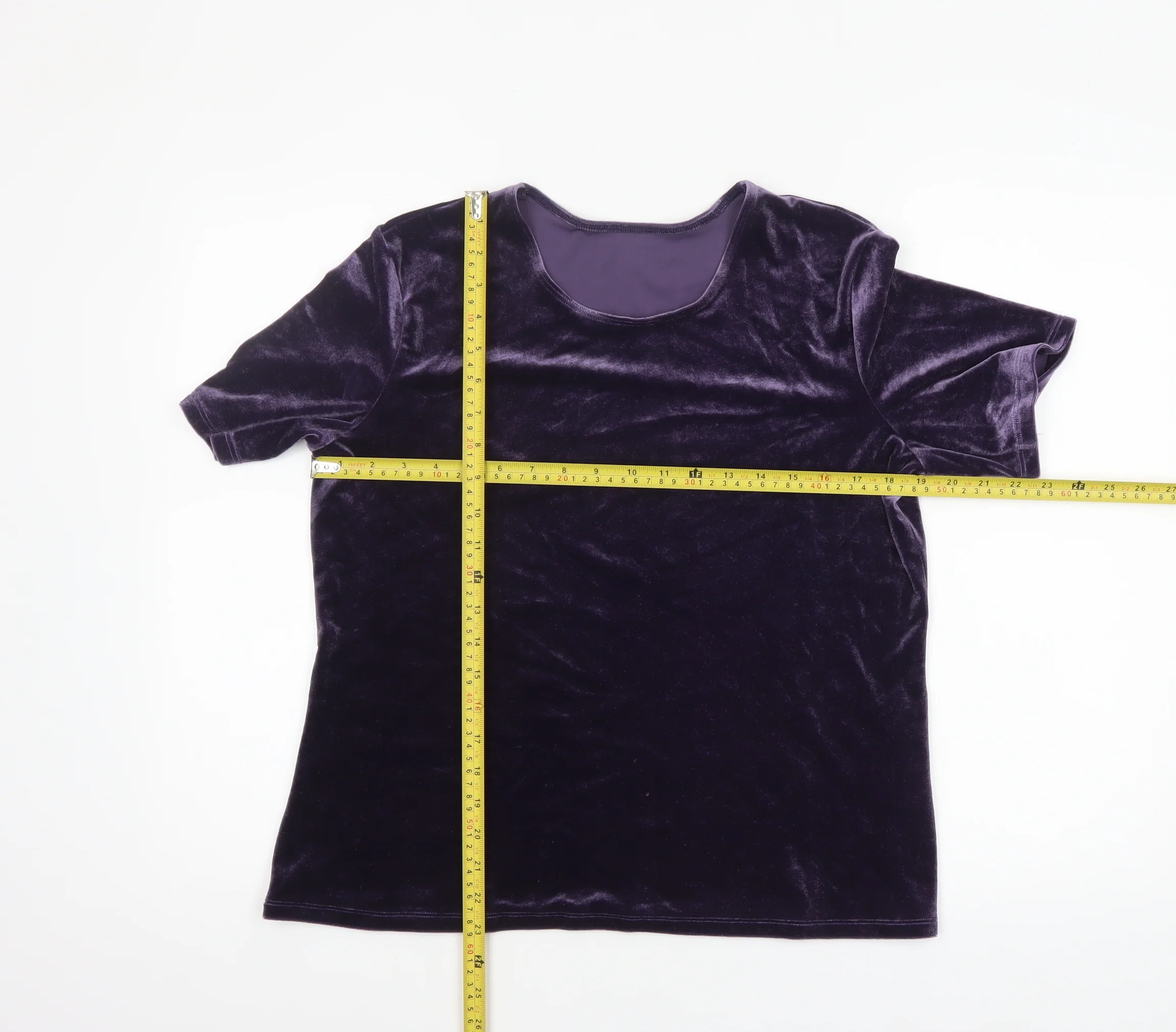 Marks and Spencer Women’s Purple Velvet Short Sleeve Top UK 18 - Image 2