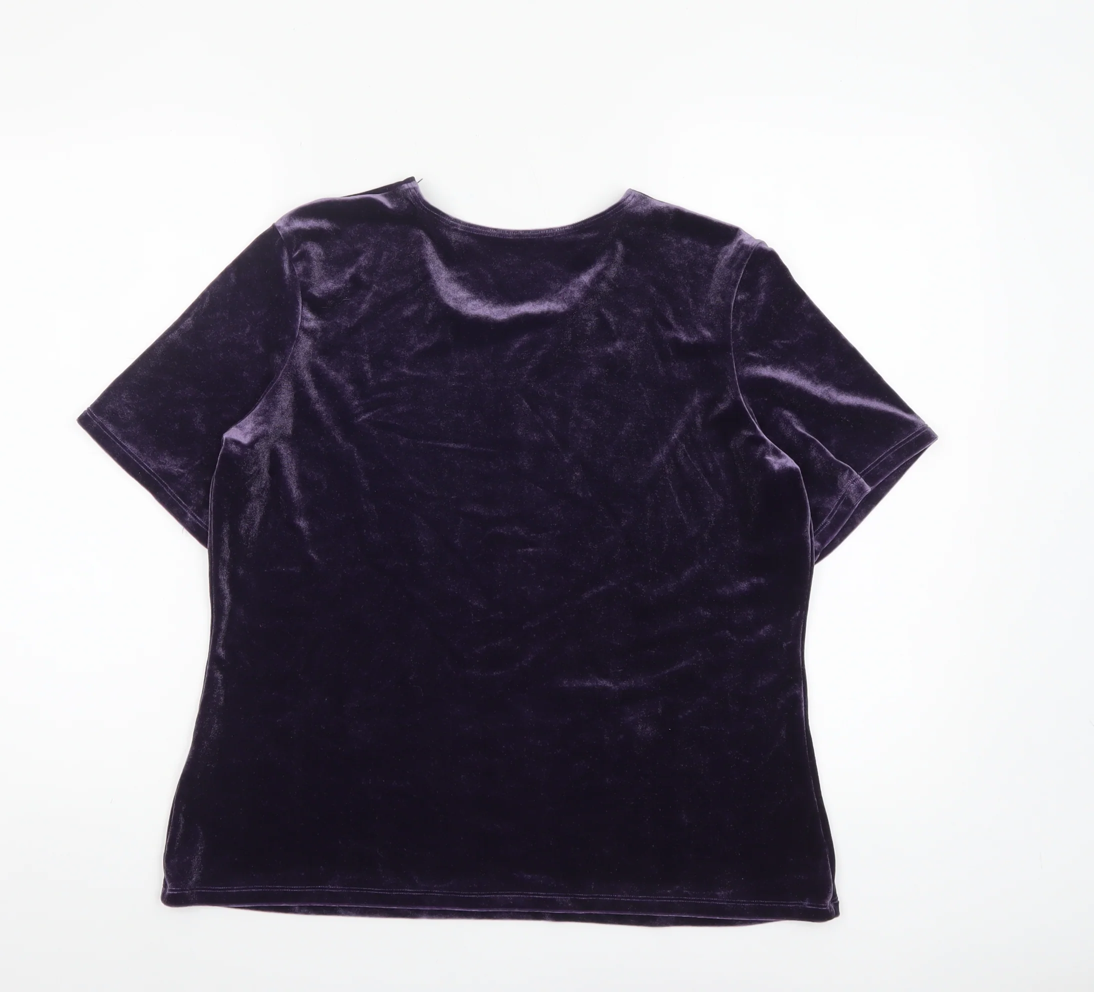 Marks and Spencer Women’s Purple Velvet Short Sleeve Top UK 18 - Image 3