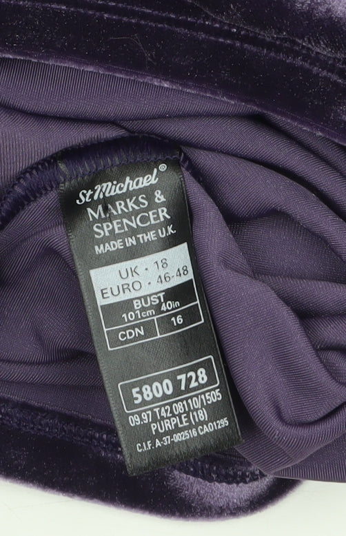 Marks and Spencer Women’s Purple Velvet Short Sleeve Top UK 18 - Image 5