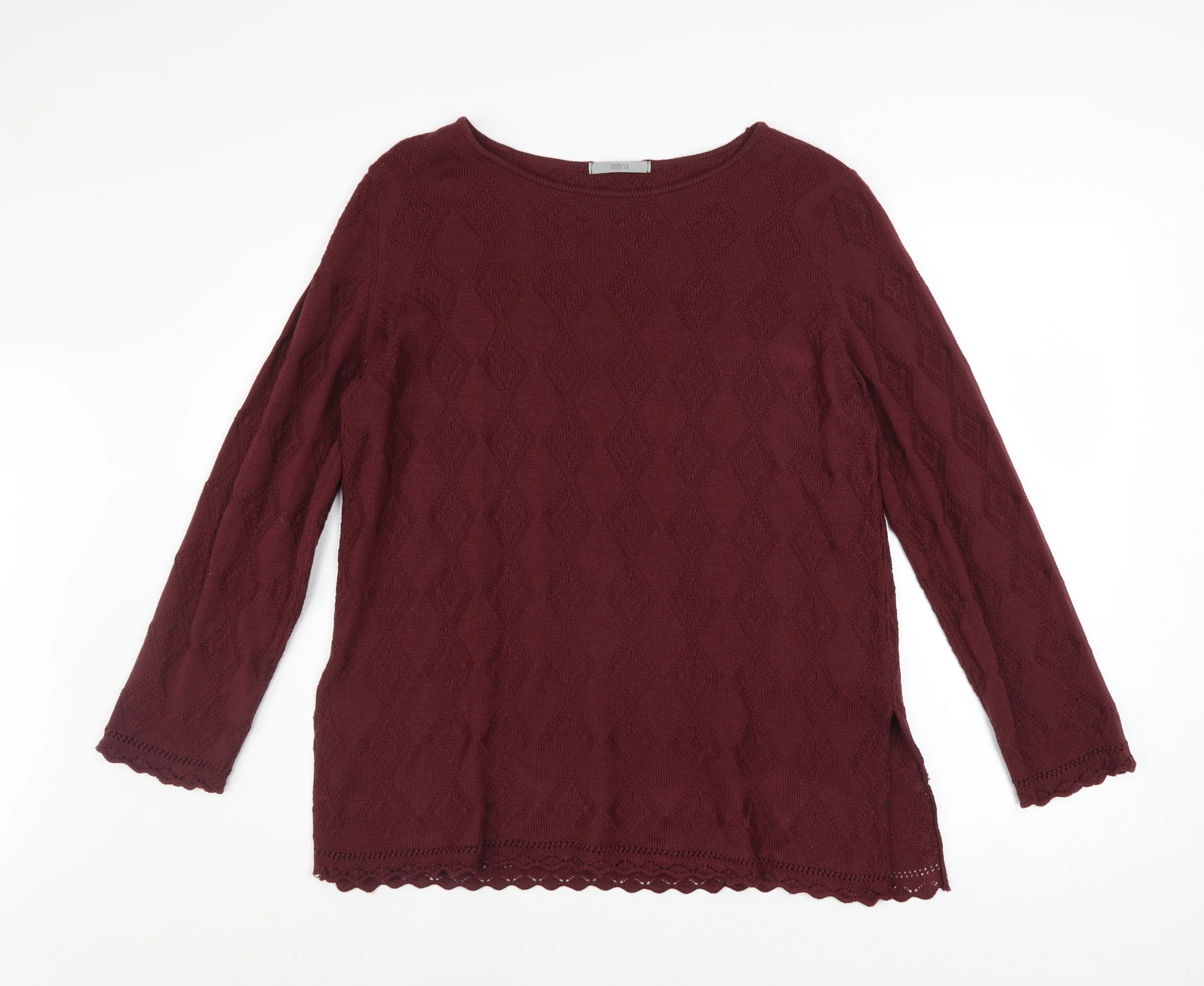 Marks and Spencer Women’s Red Textured Knit Jumper Size 14