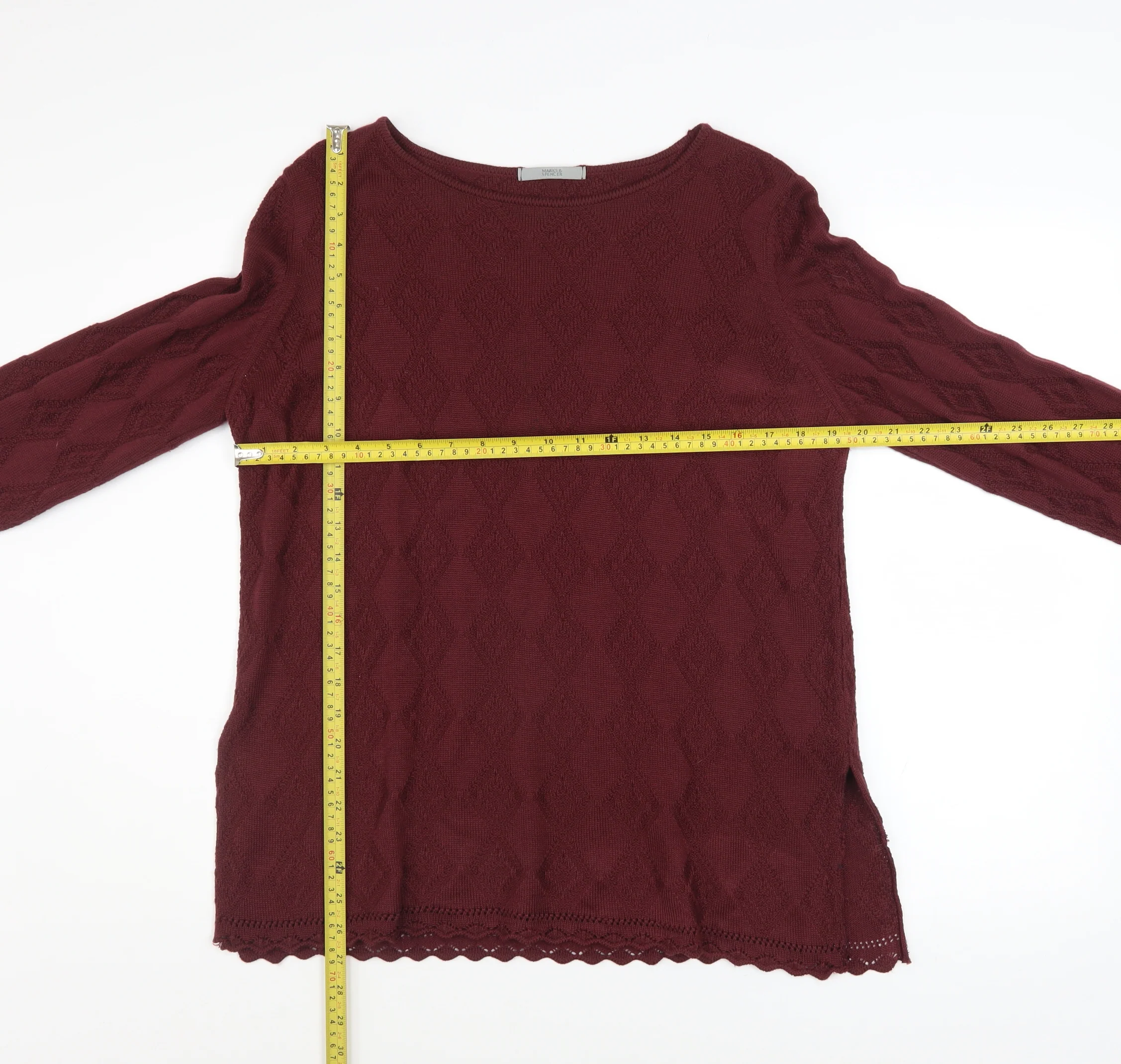 Marks and Spencer Women’s Red Textured Knit Jumper Size 14 - Image 2
