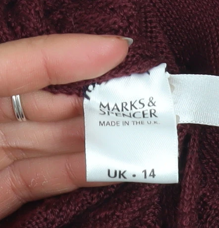 Marks and Spencer Women’s Red Textured Knit Jumper Size 14 - Image 4