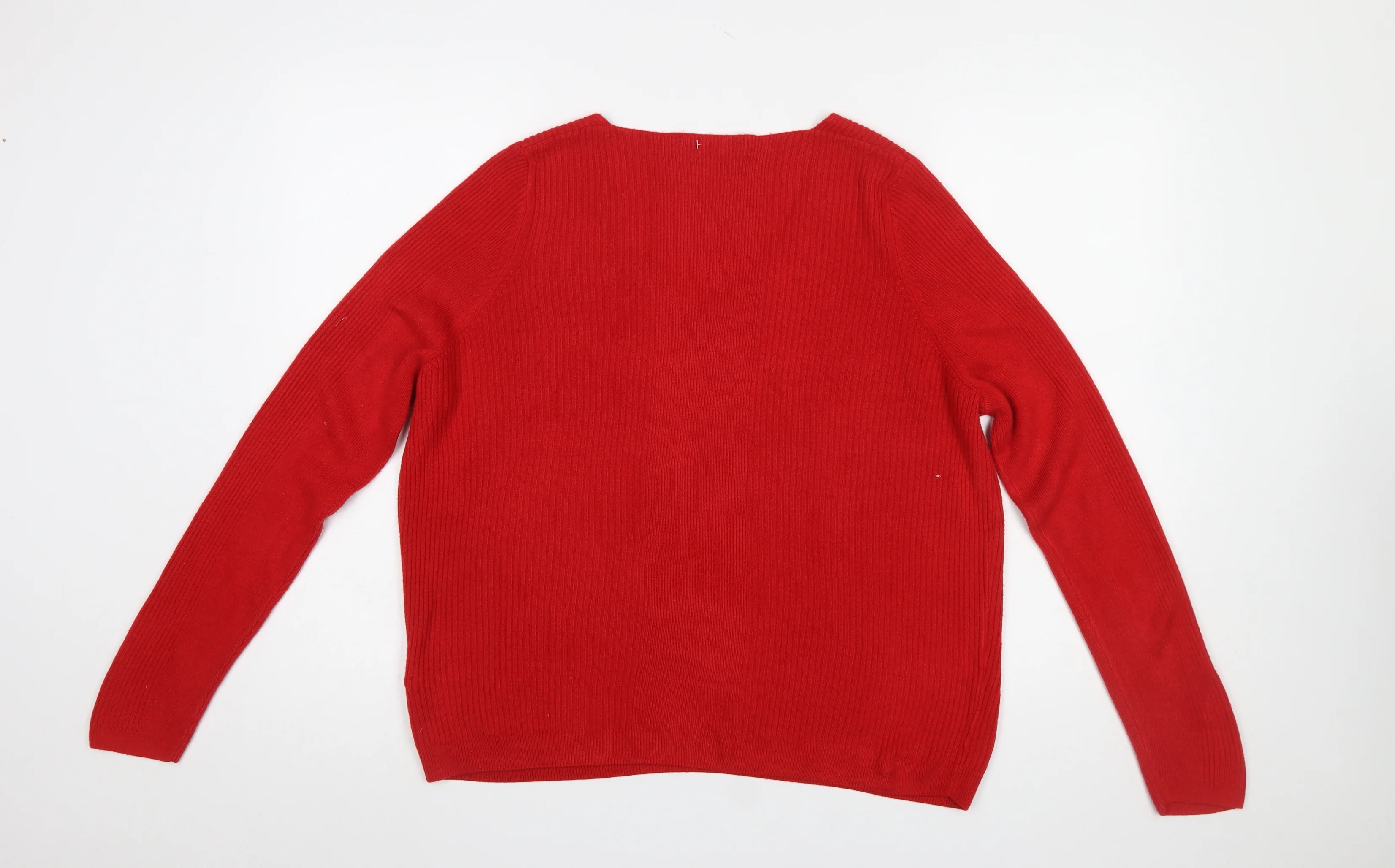 Marks and Spencer Women’s Red V-Neck Long Sleeve Acrylic Jumper UK 16 - Image 3