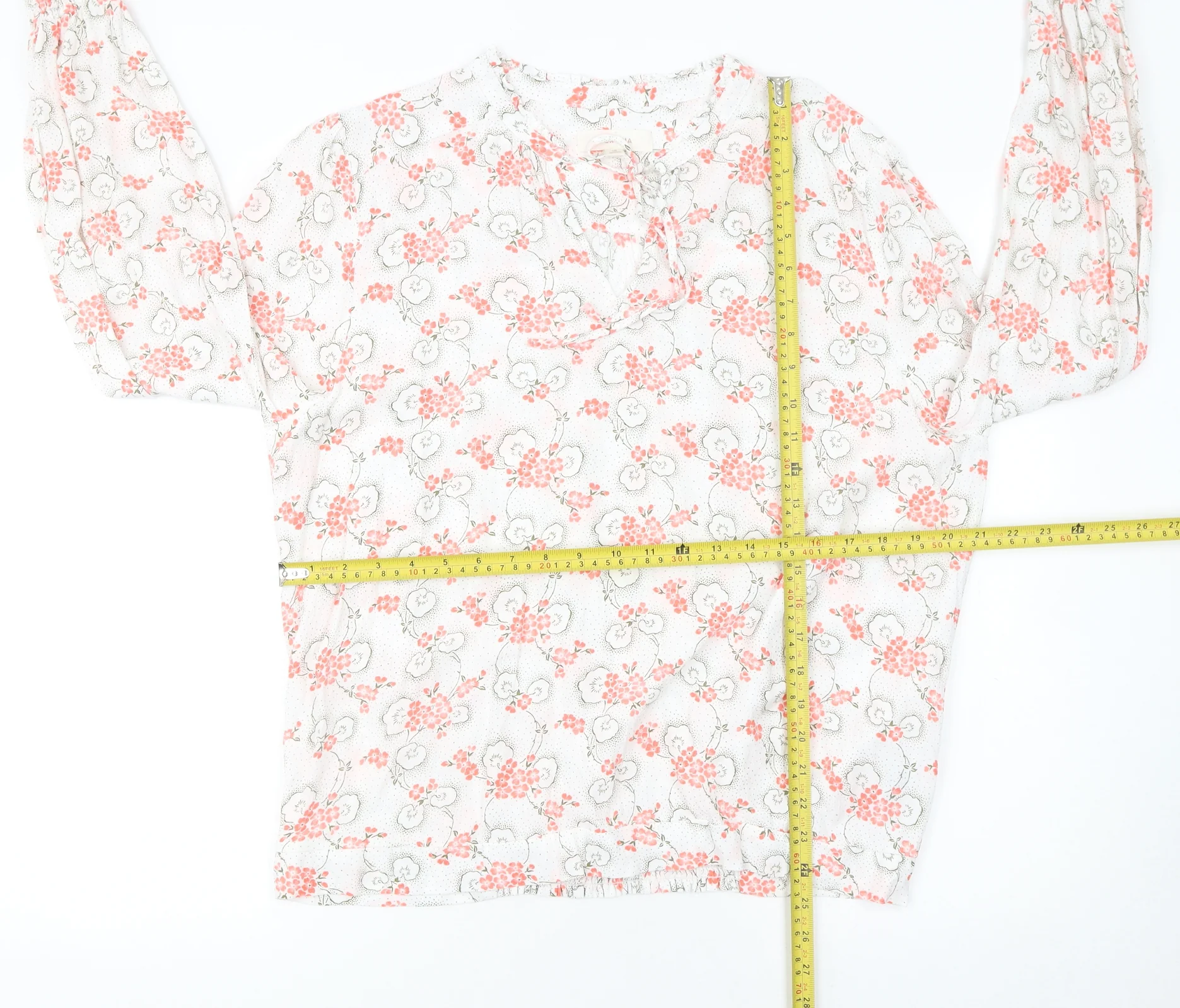 Marks and Spencer Women’s White Floral Viscose Long Sleeve Tunic Blouse Size 18 - Image 2