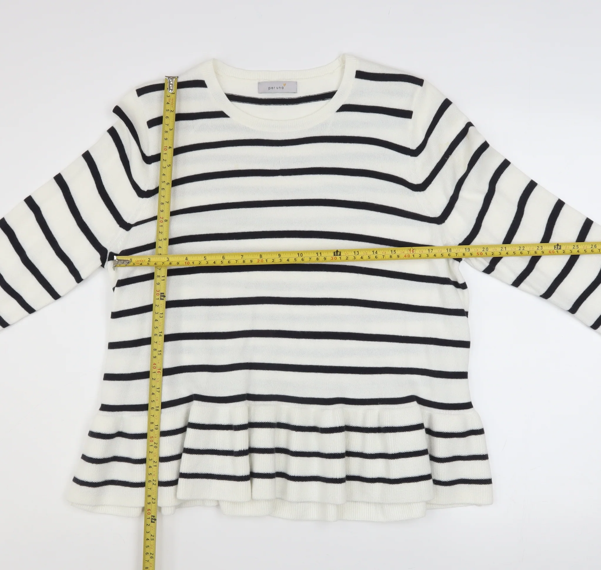 Marks and Spencer Women’s White Striped Flared Sleeve Jumper Size 18 - Image 2