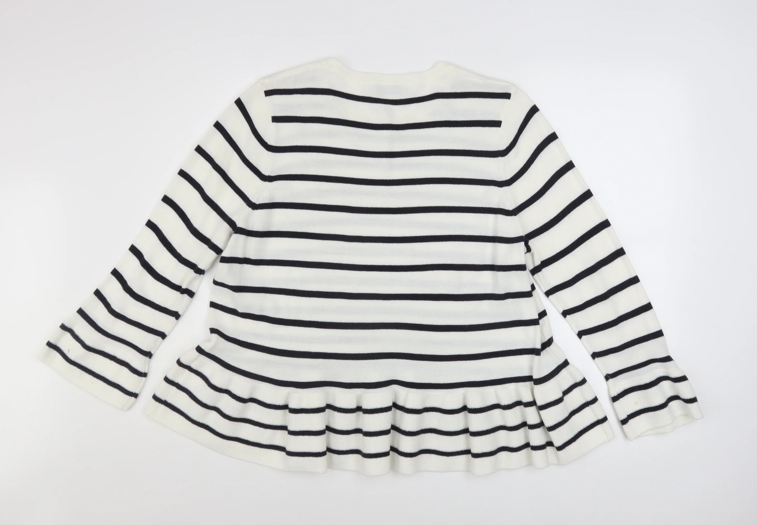 Marks and Spencer Women’s White Striped Flared Sleeve Jumper Size 18 - Image 3