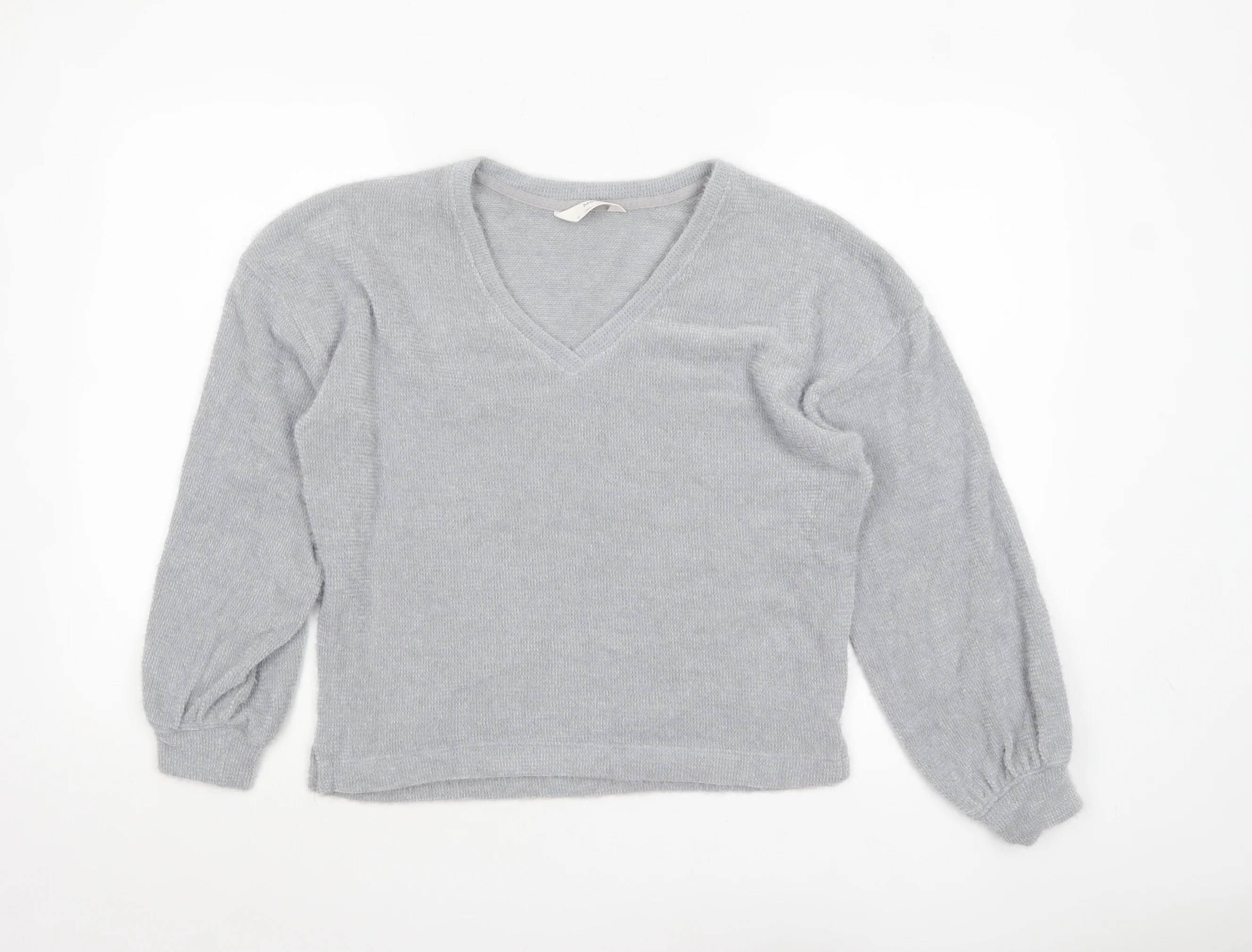 Marks and Spencer Women Silver Grey XS Knit V-Neck Pyjama Top