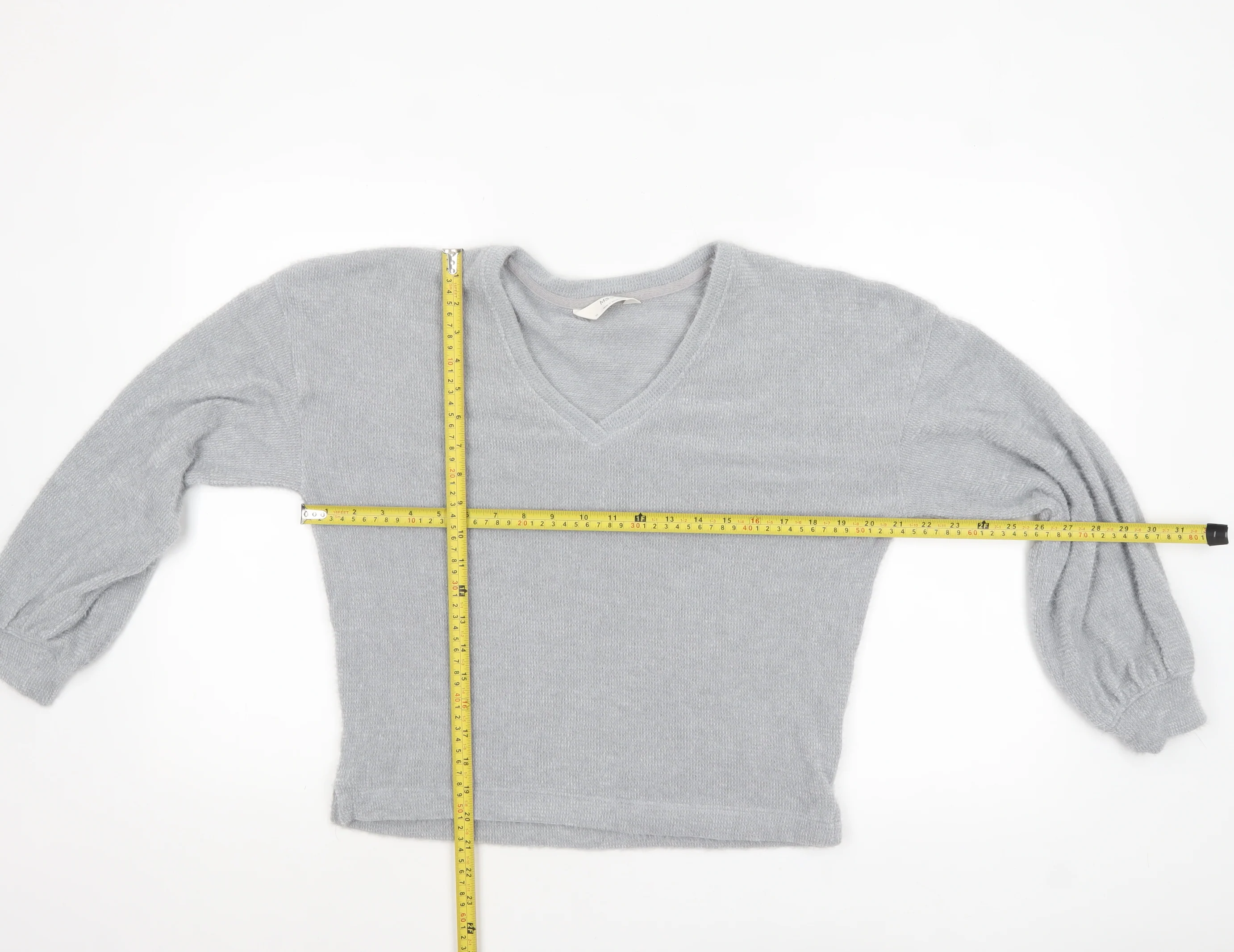 Marks and Spencer Women Silver Grey XS Knit V-Neck Pyjama Top - Image 2