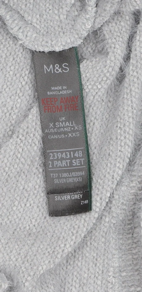Marks and Spencer Women Silver Grey XS Knit V-Neck Pyjama Top - Image 5